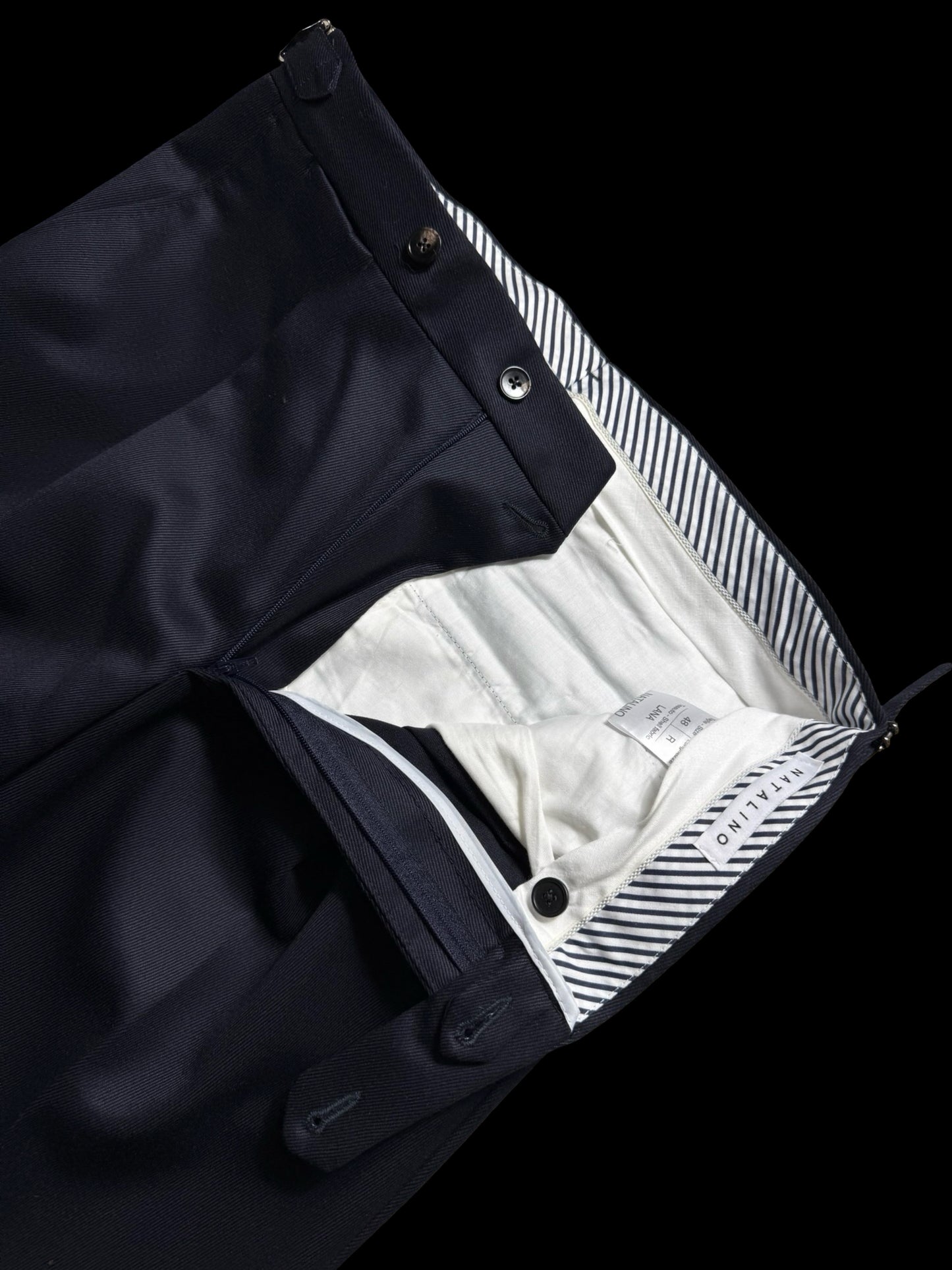 Men’s Natalino Navy Cavalry Wool Twill Pleat Front Trousers W32S RRP £205