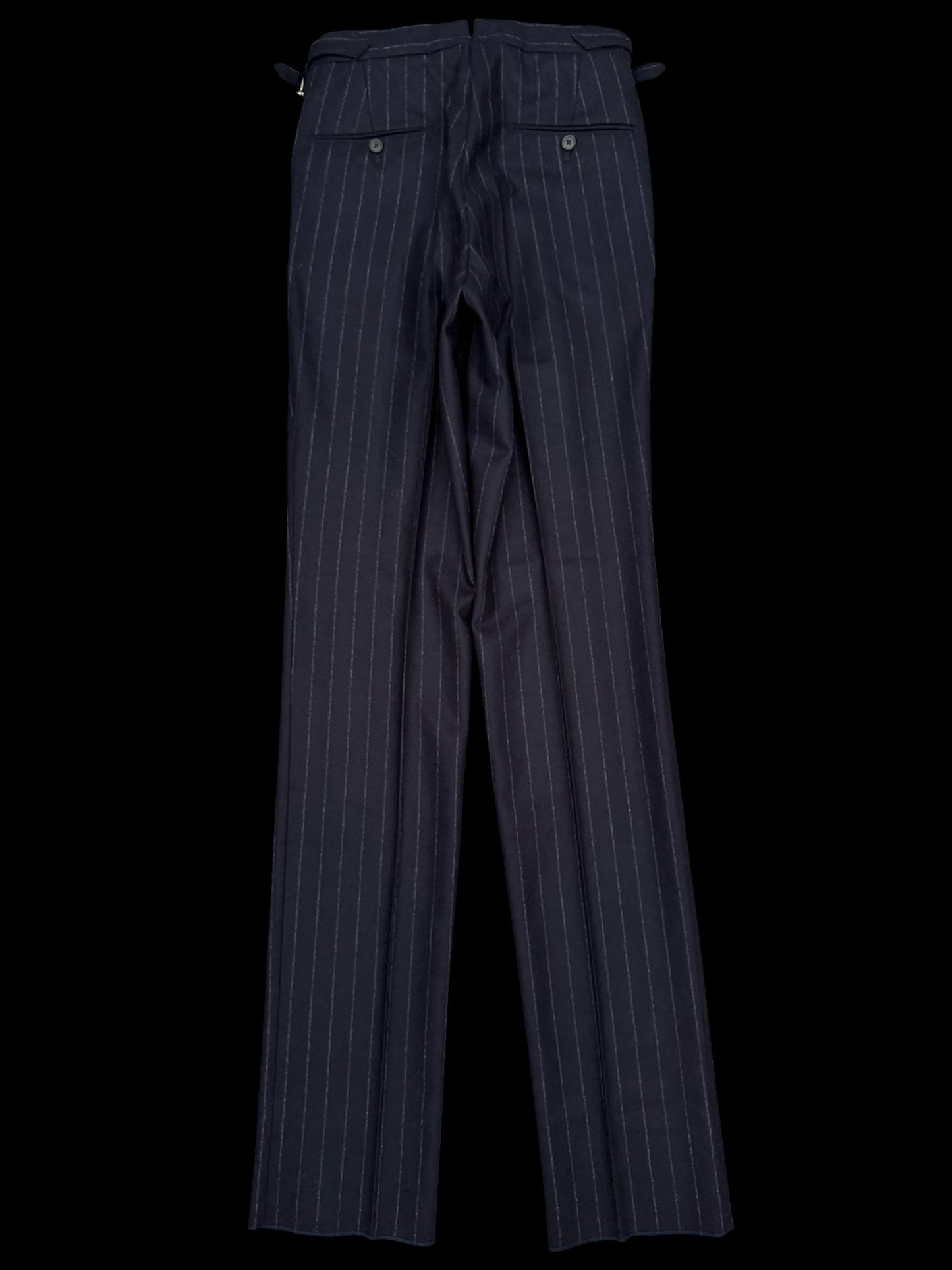BNWT Natalino Pleat Front Trousers W28” Navy Flannel Wool Chalk Stripe RRP £195