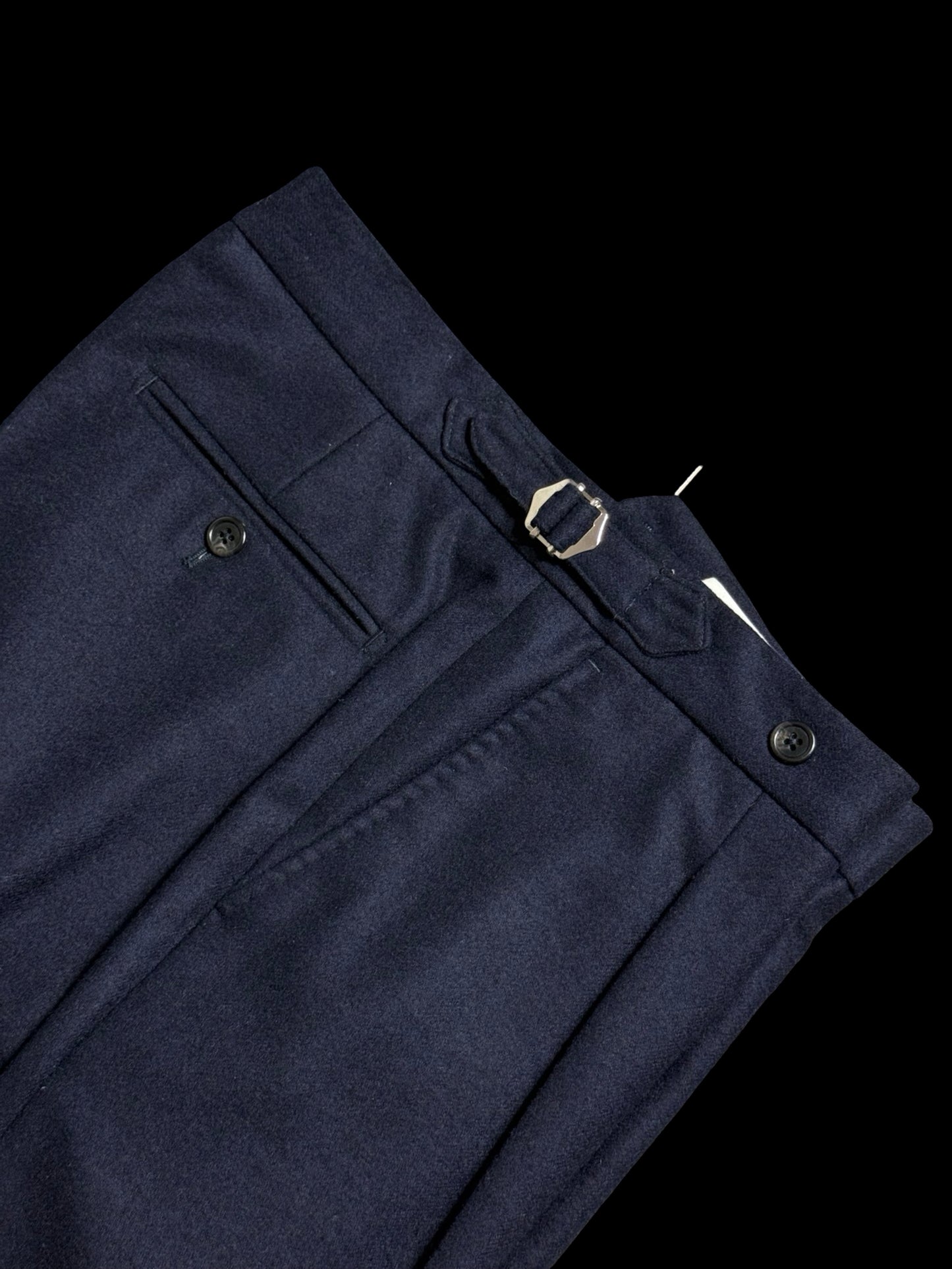 Natalino Navy Blue Flannel Pleat Front Trousers W30S RRP £195