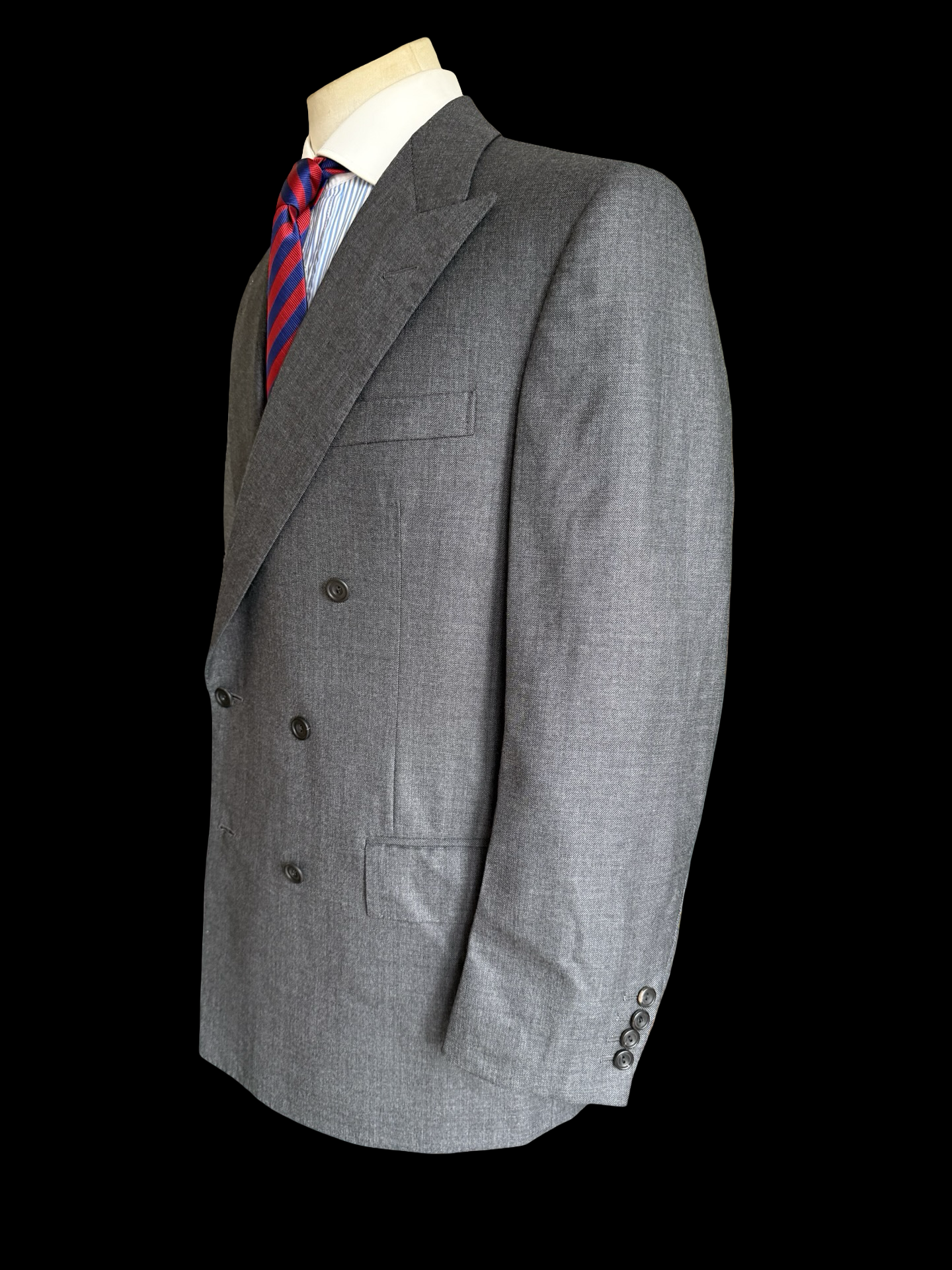 Bespoke Kent & Haste Savile Row Double Breasted Grey Blazer 44S/R Silk Lined
