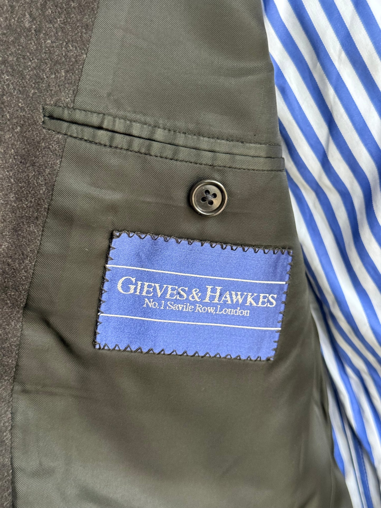 Vintage Gieves & Hawkes Dark Grey Flannel Wool Suit 44R / W40R Heavyweight