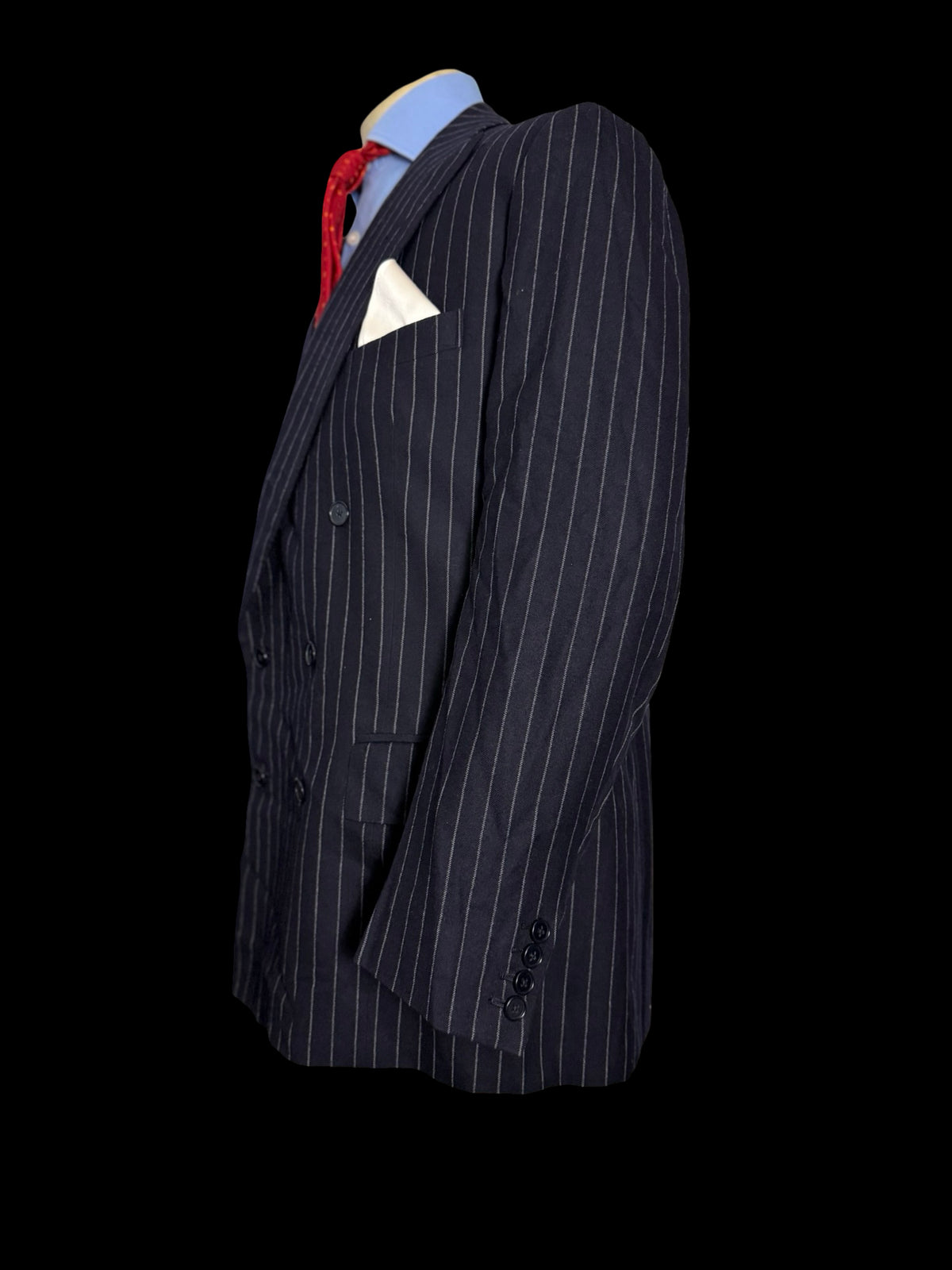 Bespoke Savile Row Navy Double Breasted Chalk Stripe Suit 42R / W36R