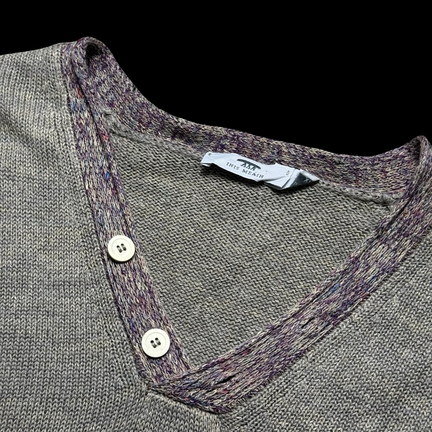 Inis Meain Linen Long Sleeve Henley Top Size XL Made In Ireland