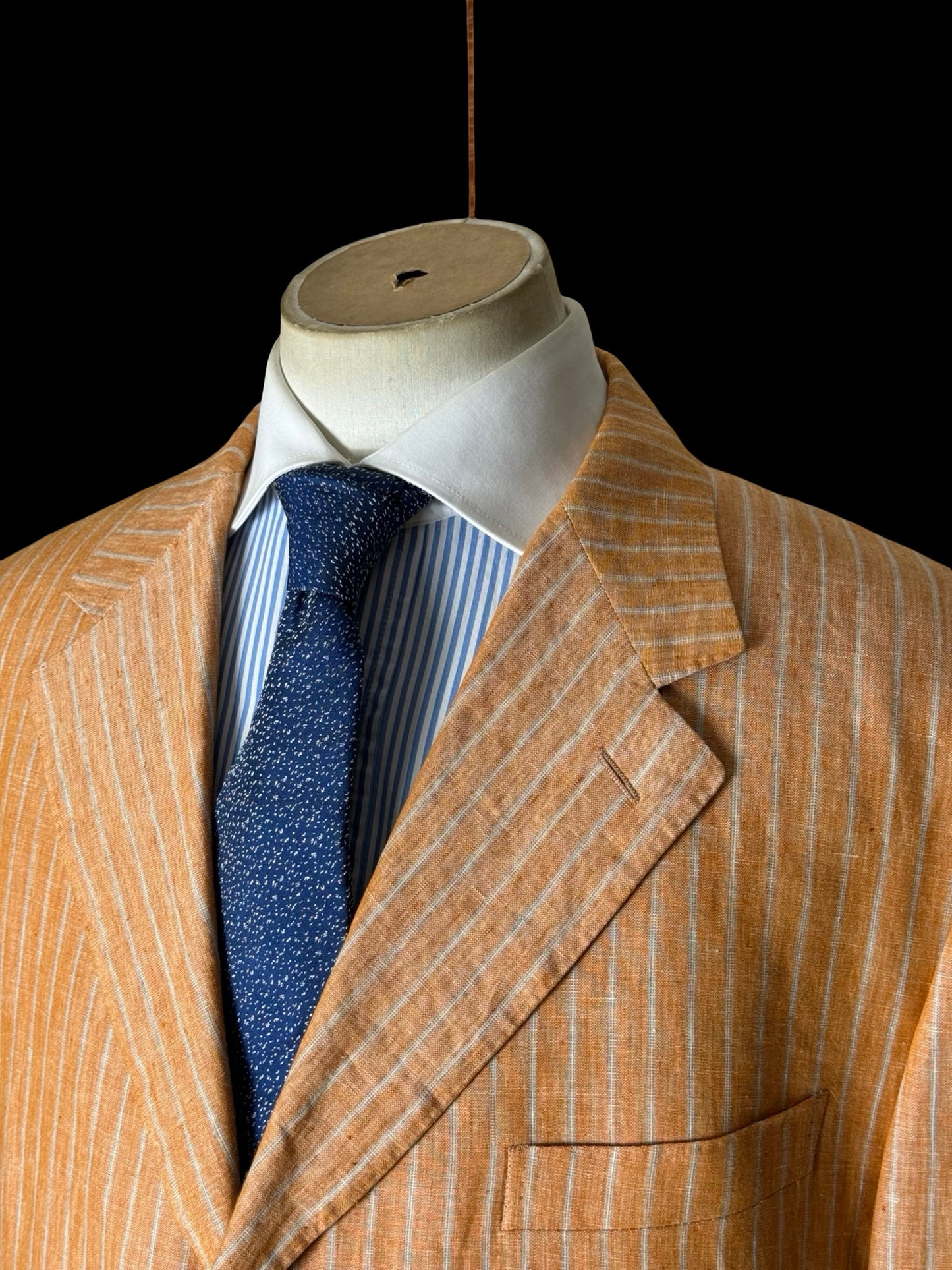Men’s Canali Pure Linen Orange Sportcoat Blazer 48L EU58 Pinstripe