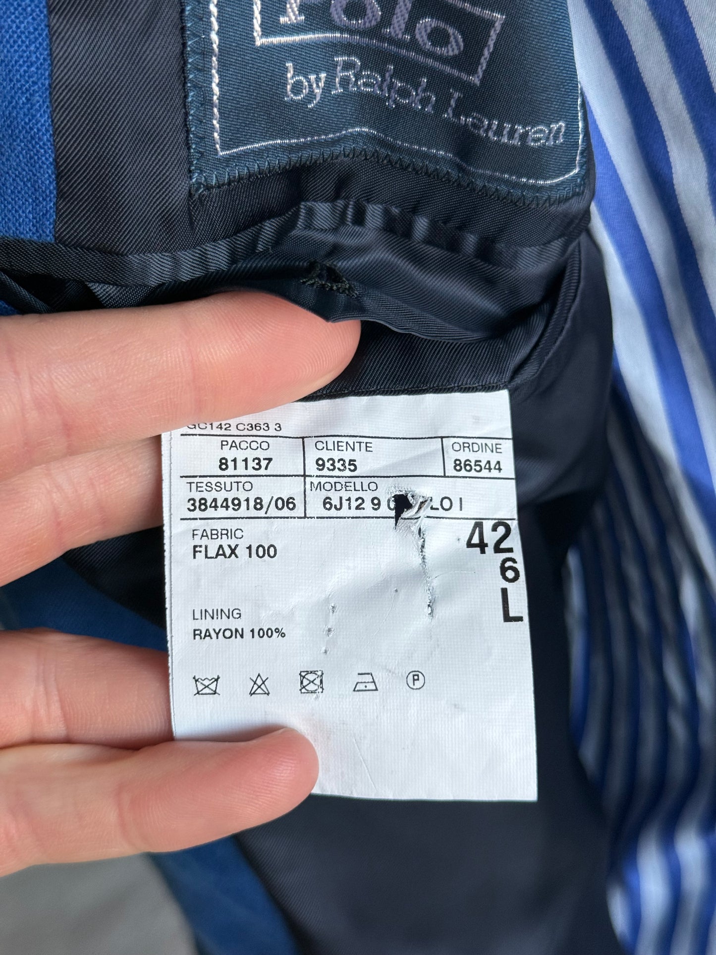 Polo Ralph Lauren Royal Blue Linen Suit 42L / W36” Made In Italy Rare