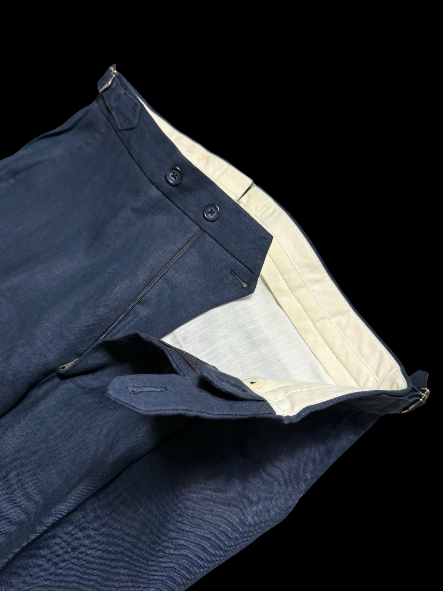 Natalino Single Pleat Navy Irish Linen Trousers W30R Side Adjusters RRP £200