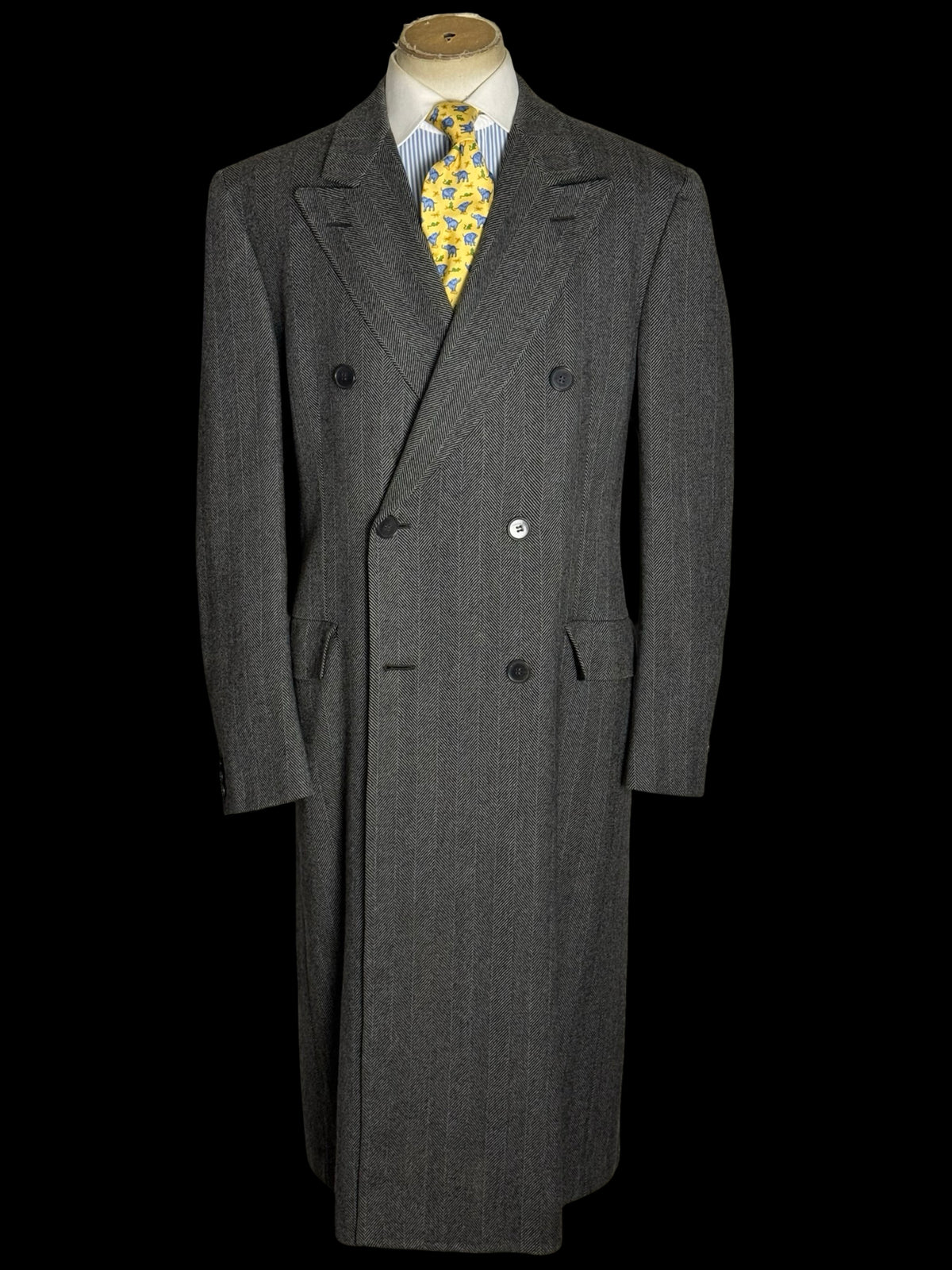 Vintage Chester Barrie Savile Row Double Breasted Herringbone Overcoat 42L