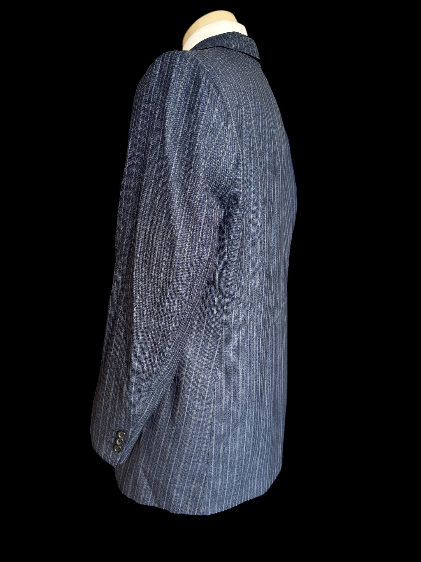 Bespoke Tommy Giulio Caraceni Blue Stripe Heavy Wool Suit 42S/ W34” 1940’s Style