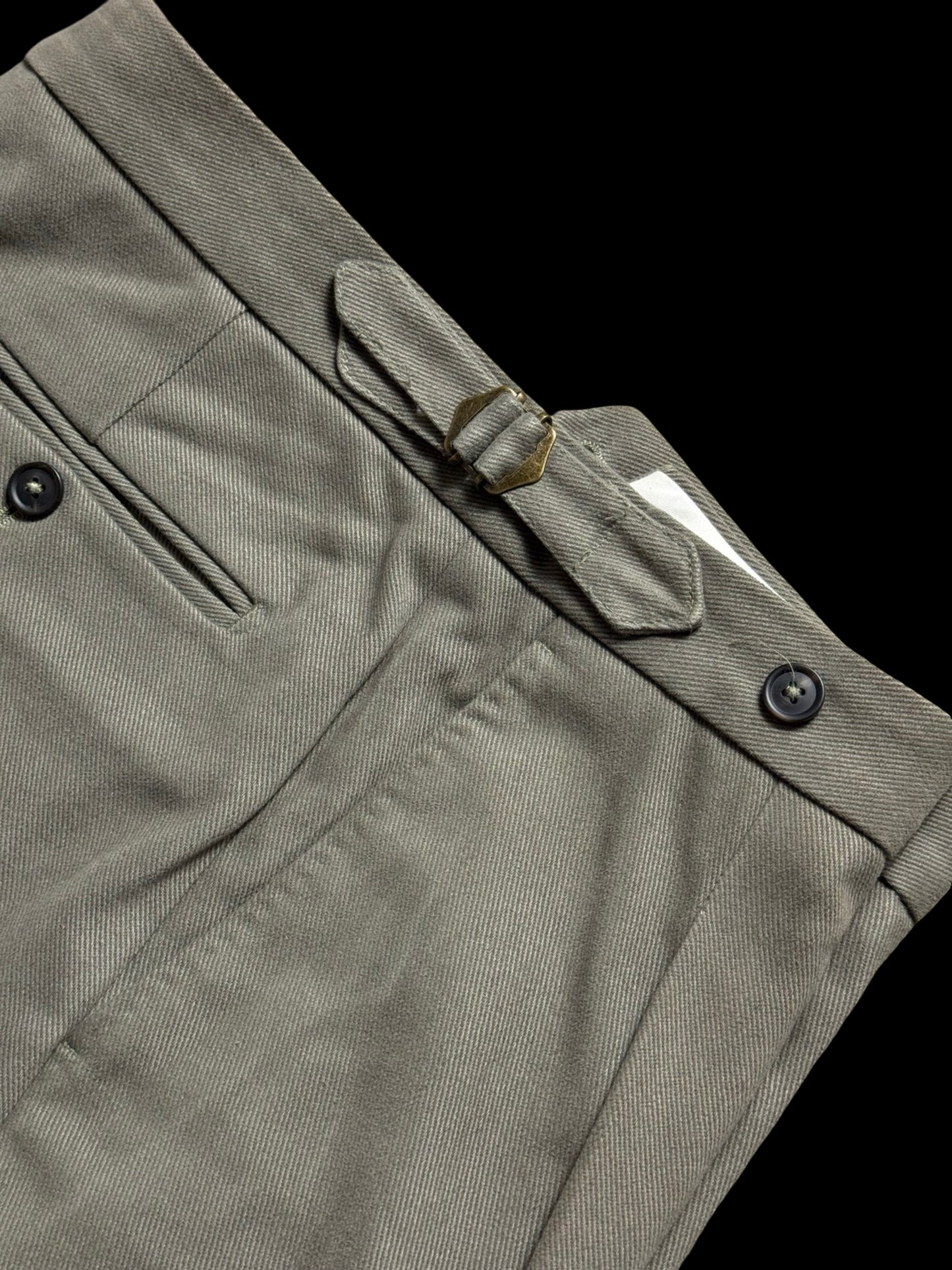 Natalino Military Green Cotton Drill Pleat Front Trousers W30S RRP £165