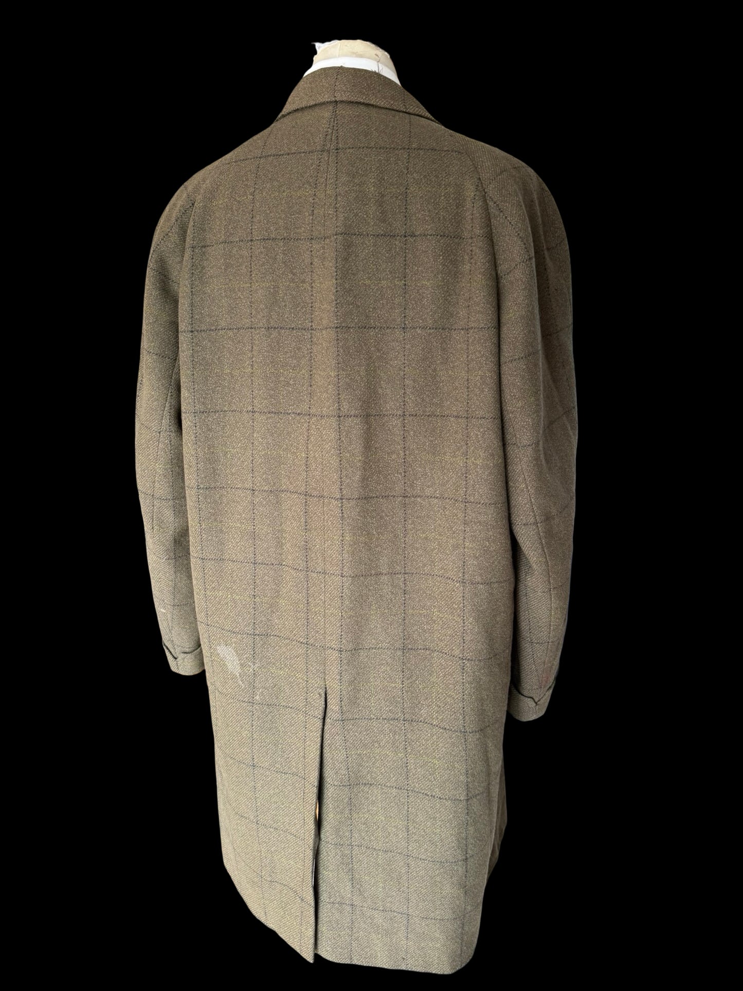 Vintage Chester Barrie Savile Row Green Tweed Overcoat 44L Raglan