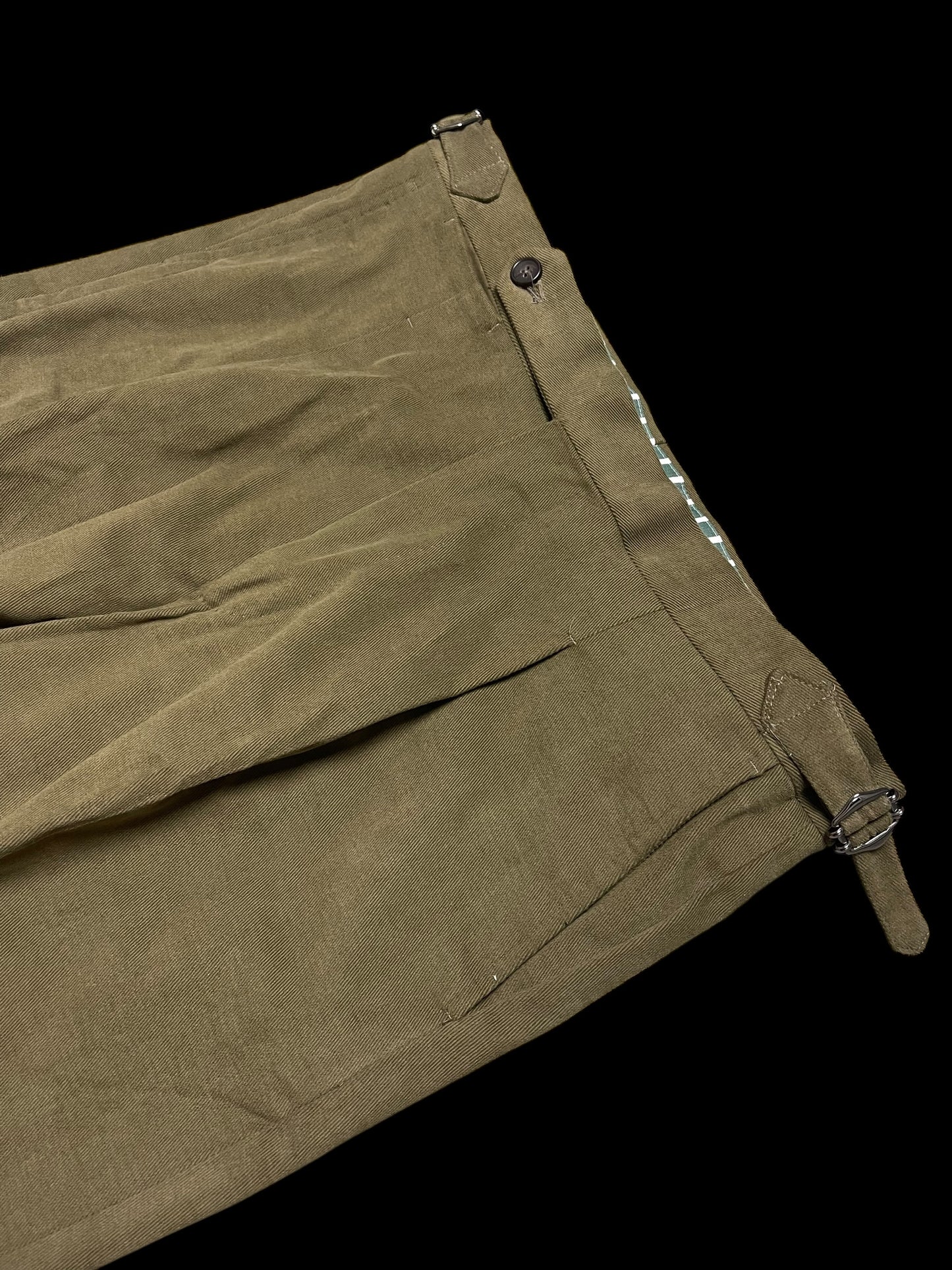 Natalino Single Pleat Front Trousers 32R Brushed Cotton Khaki Green