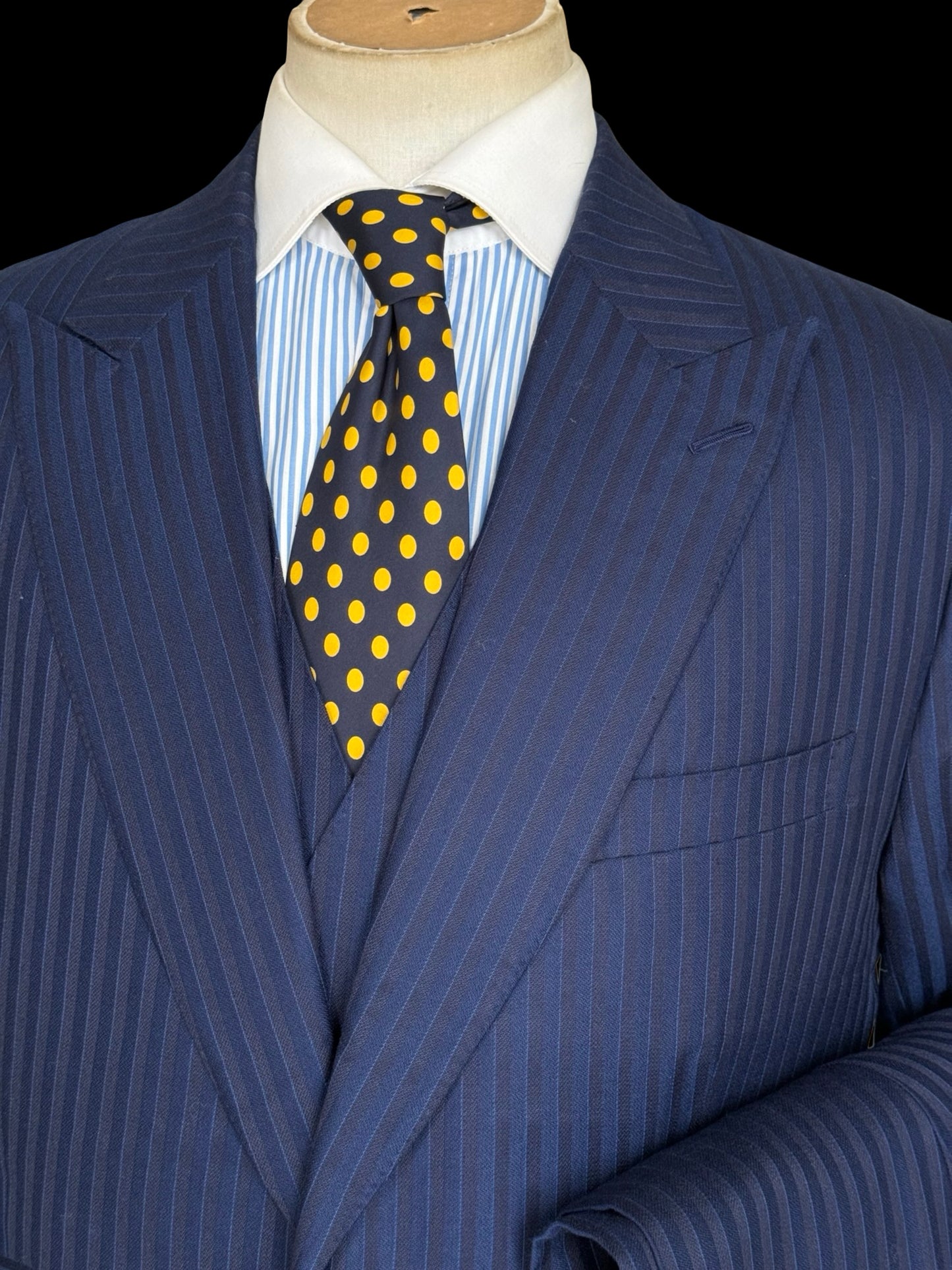 Cad & Dandy Bespoke 3PC Suit 45L / W42x32” Stripe D/B Waistcoat Savile Row