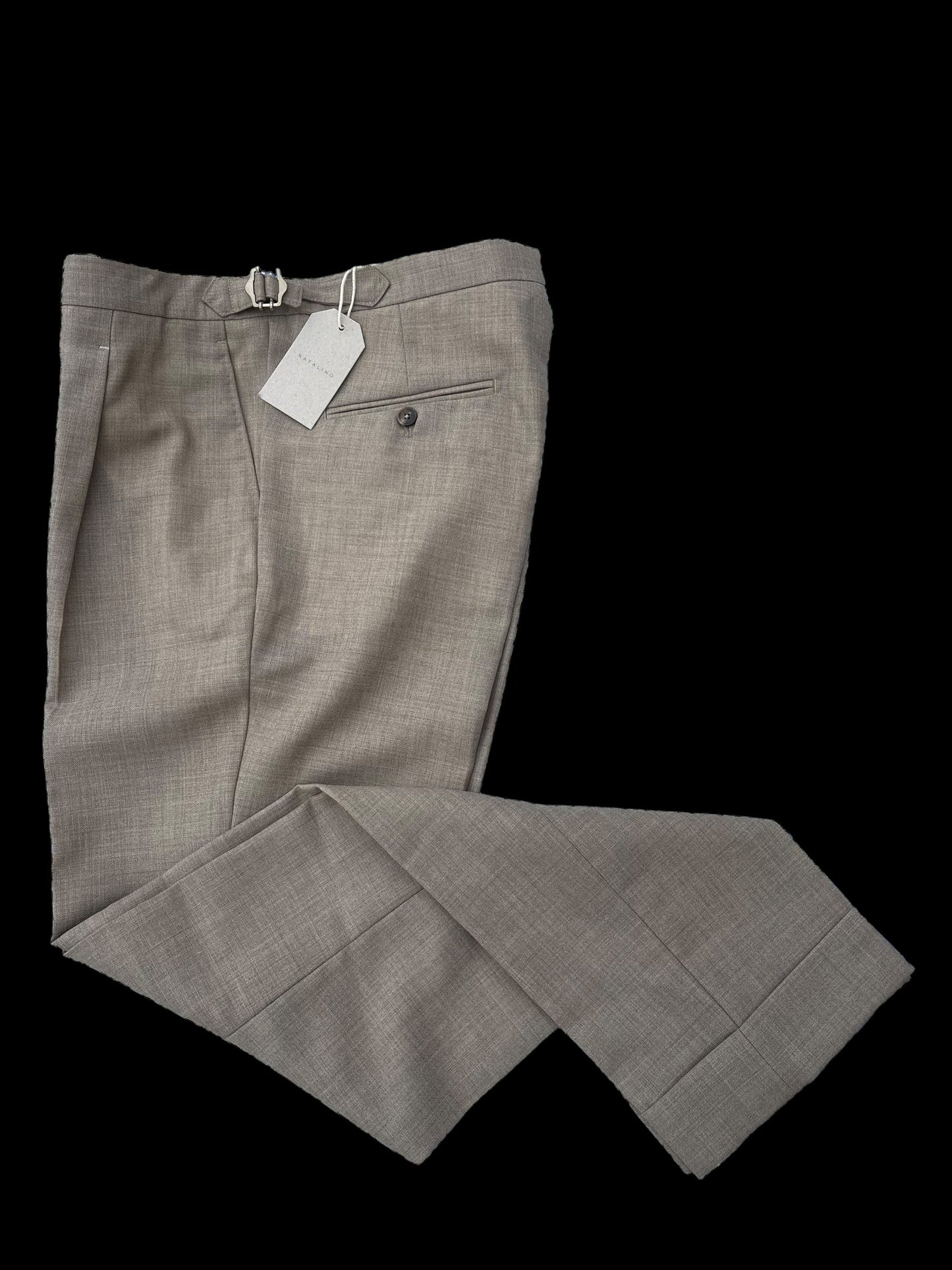 Natalino Single Pleat Tropical Wool Trousers 48 UK 32” Taupe RRP £180