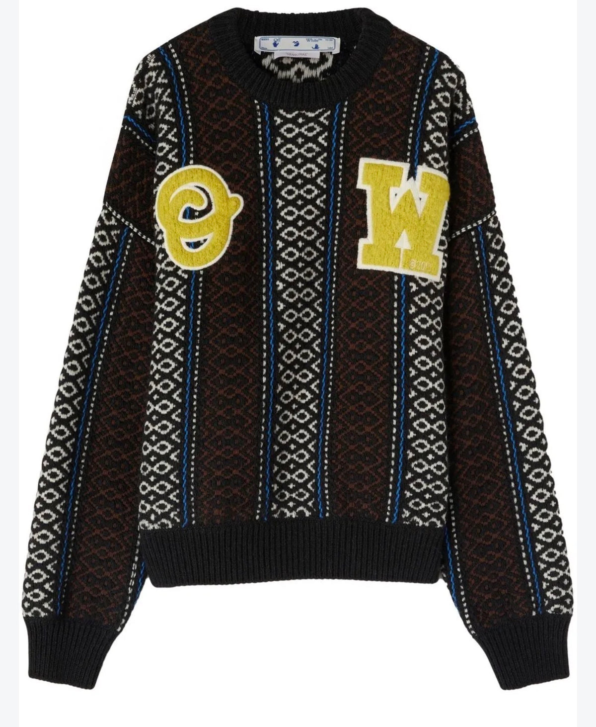 Men’s Off White Intarsia Knit Jumper Size Medium Wool Alpaca Mix Embroidered