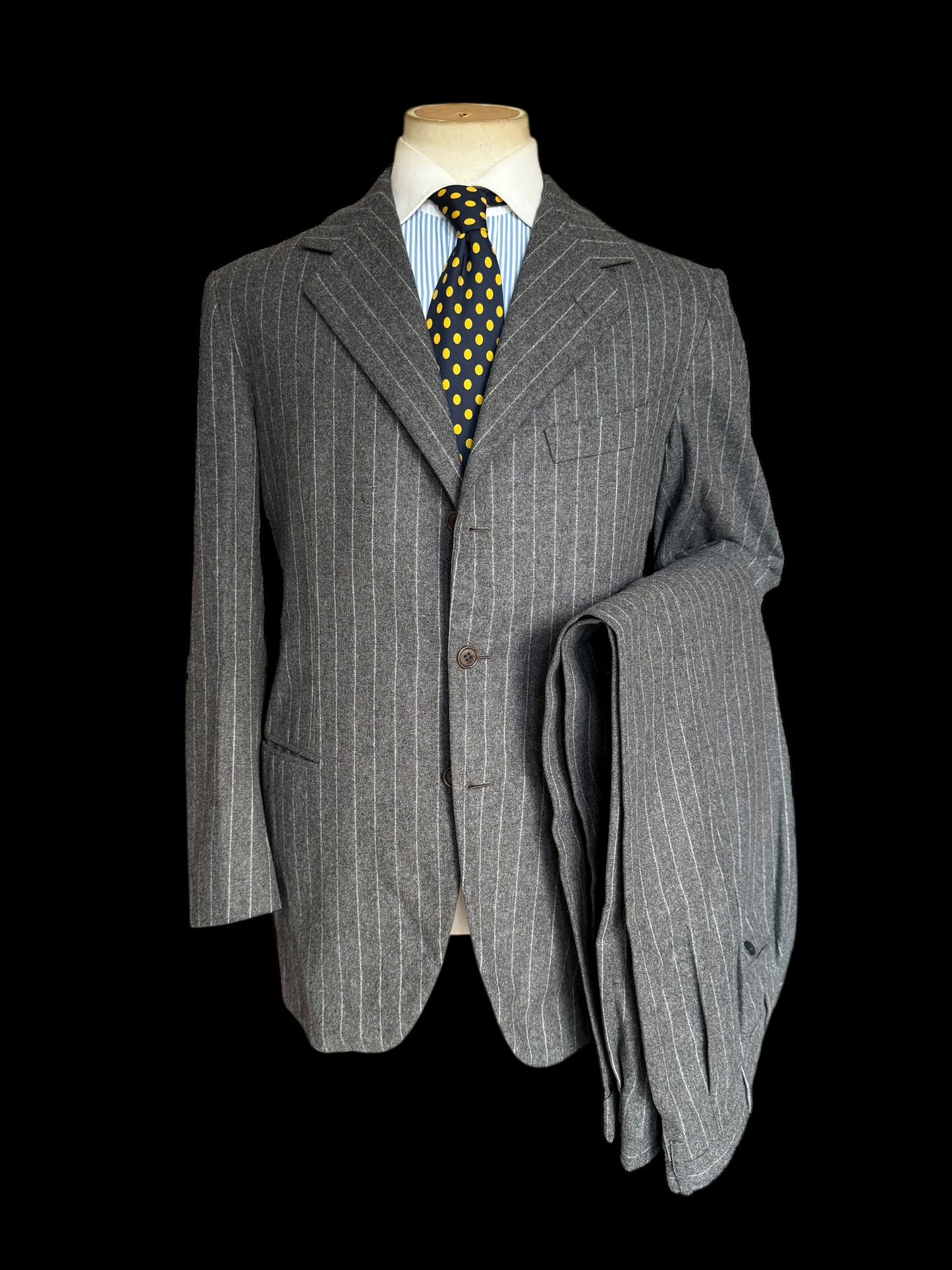 Bespoke Tommy Giulio Caraceni Grey Flannel Suit 42S/ W34 Chalk Stripe 40’s Style