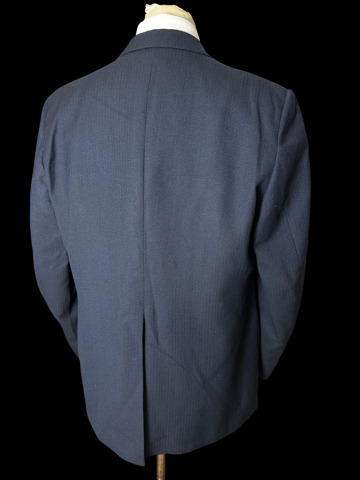 Vintage 1970’s Aquascutum Navy Herringbone Wool Suit 44L / W36”