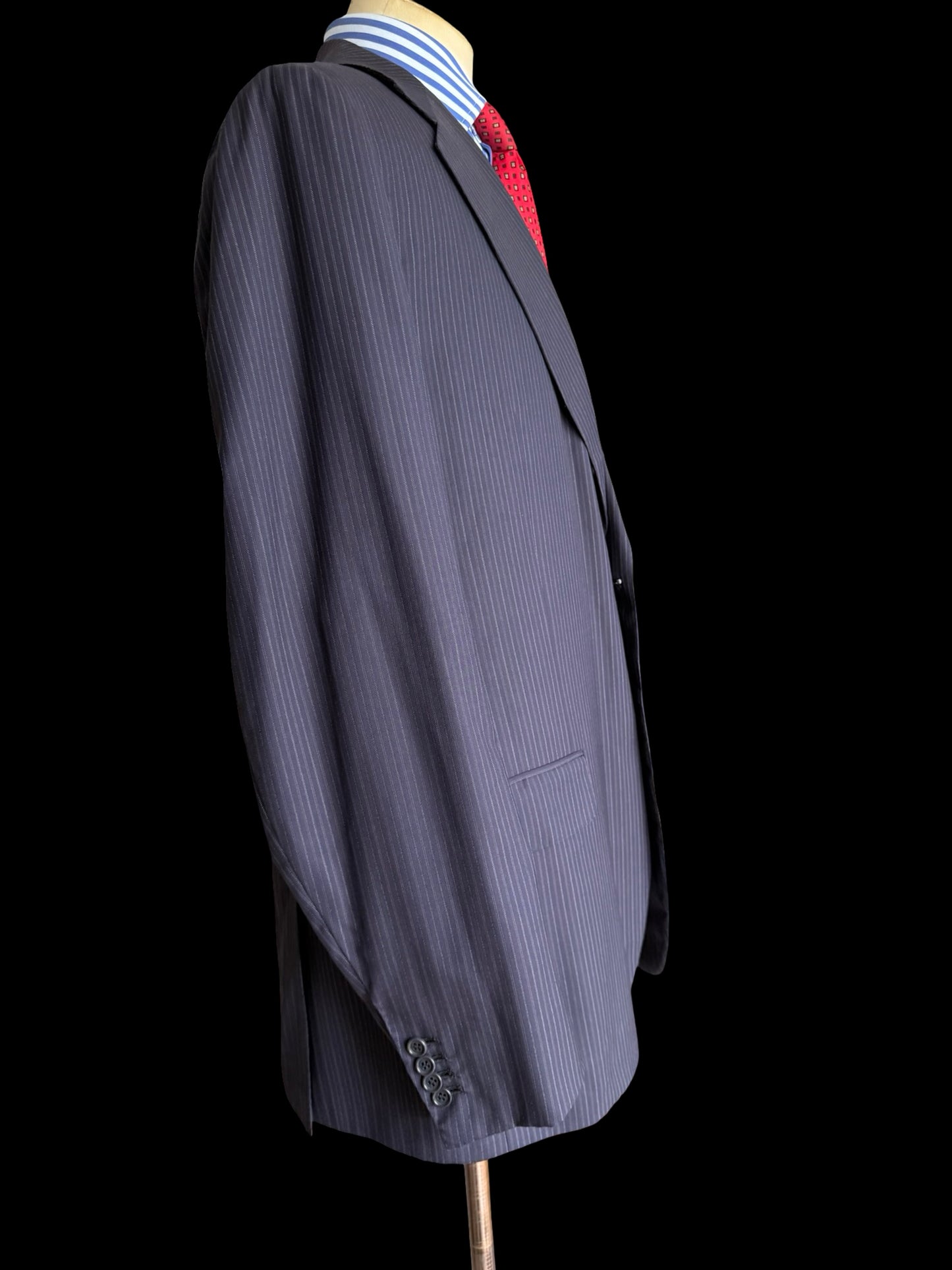 Kiton Navy Blue Pinstripe Suit 44L / W38L Blanc Blu Super 180’s Wool 2 Roll 3 14 Micron