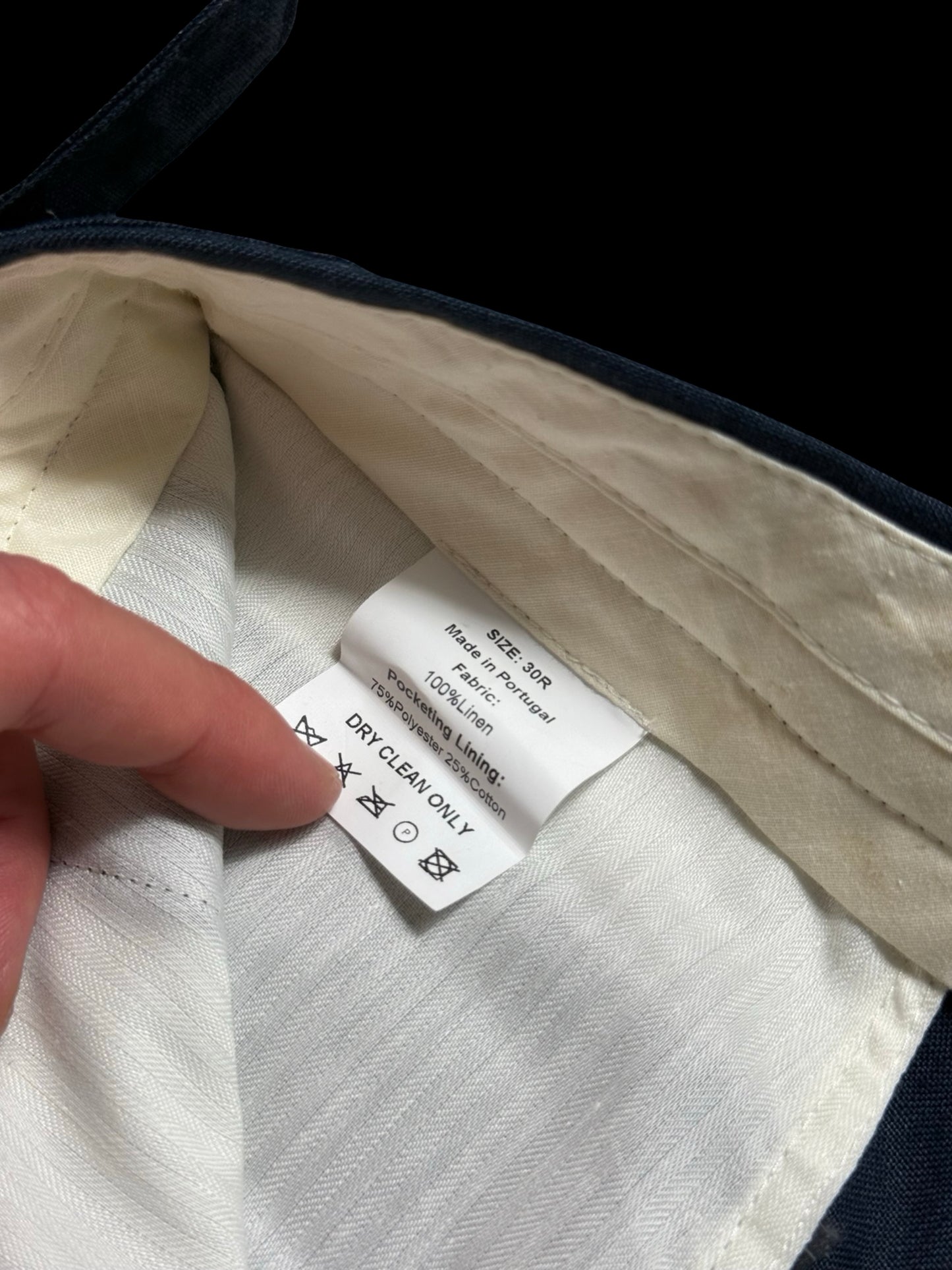 Natalino Single Pleat Navy Irish Linen Trousers W30R Side Adjusters RRP £200
