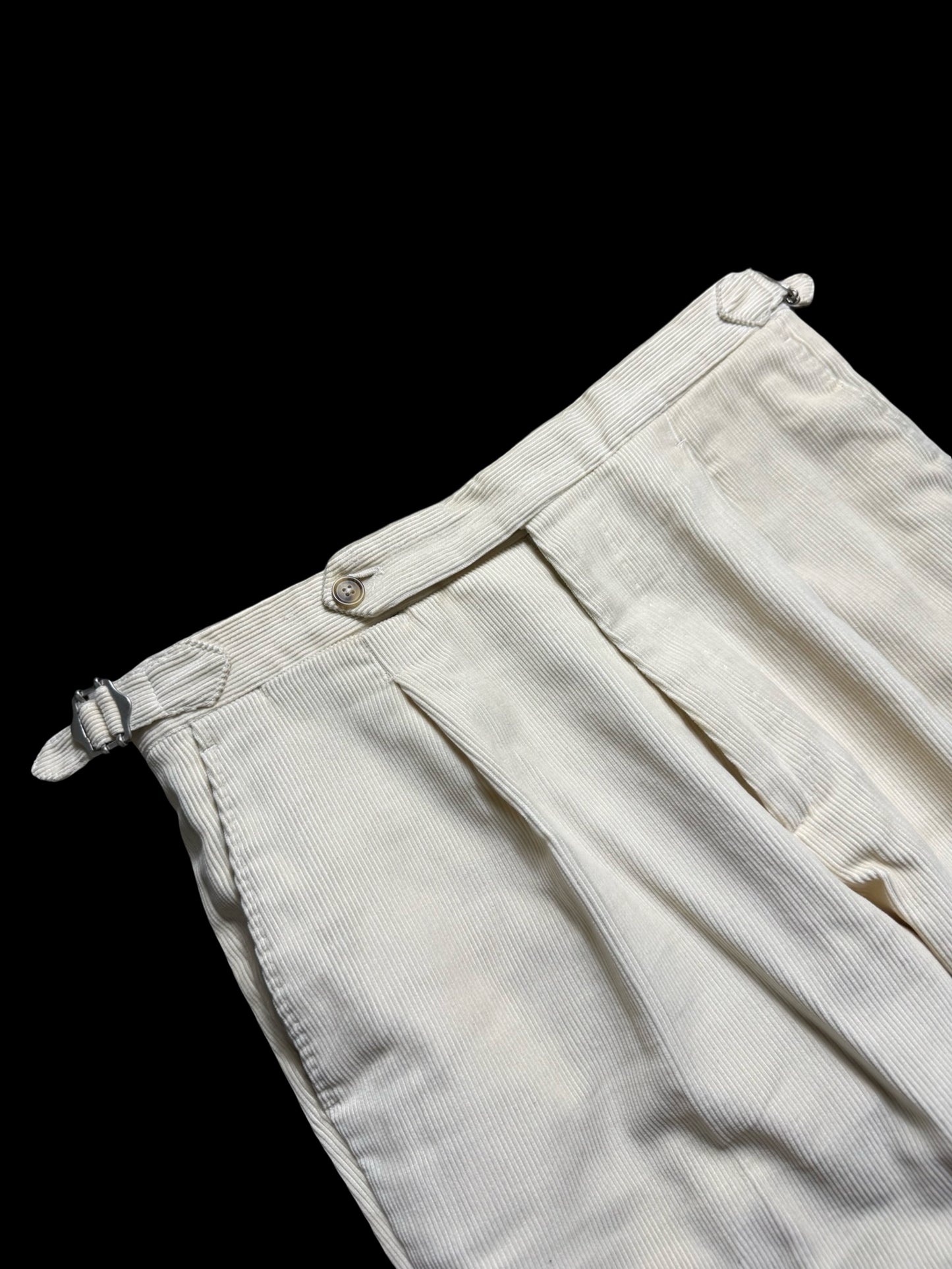 Natalino Off White Corduroy Pleat Front Trousers W30S RRP £180