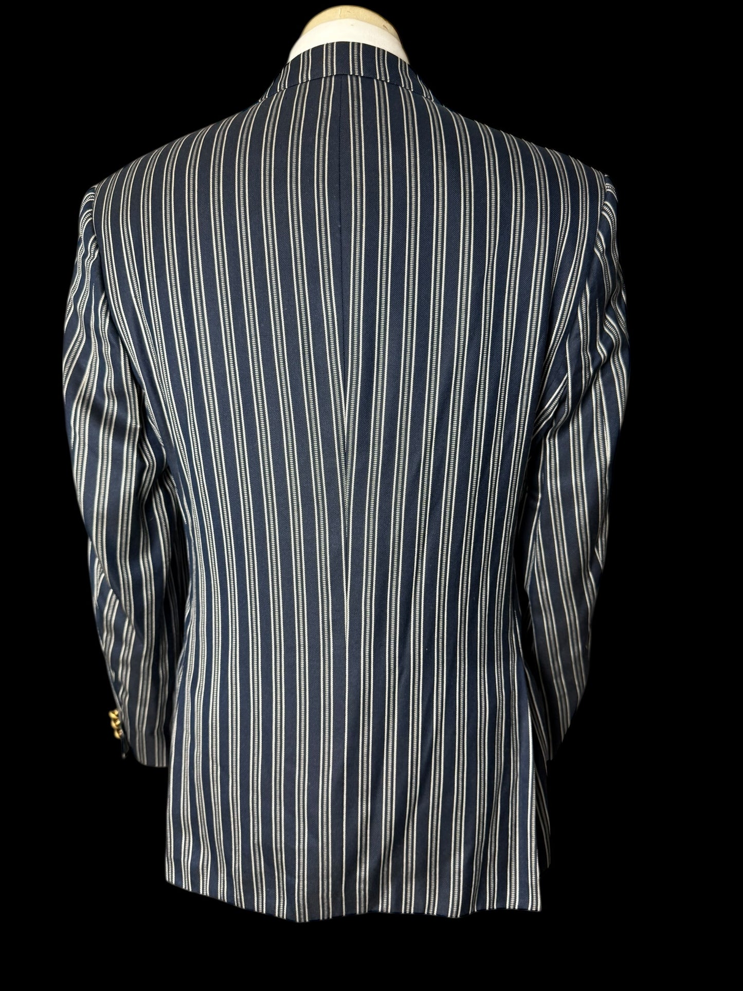 Vintage Chester Barrie Pure Silk Double Breasted Striped Blazer 42R Gold Buttons