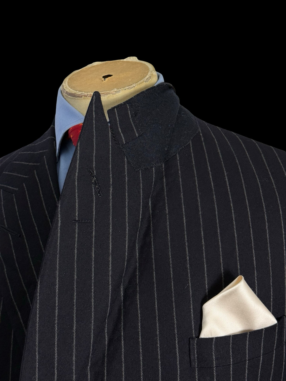 Bespoke Savile Row Navy Double Breasted Chalk Stripe Suit 42R / W36R