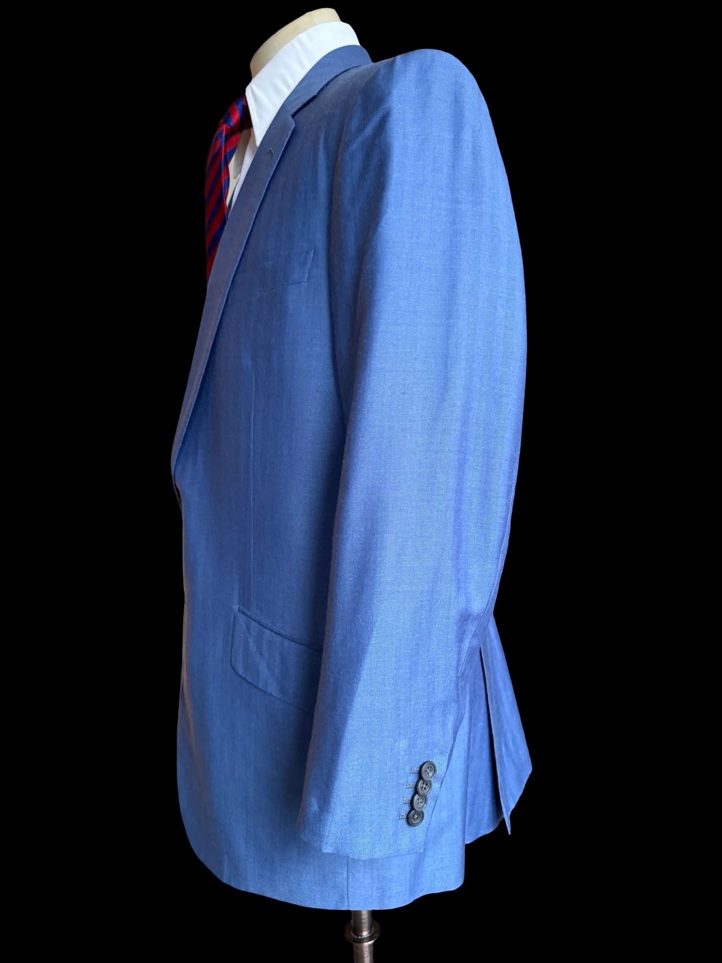 Savile Row Bespoke Blue Herringbone Sport Coat 44/45R Holland Sherry Cashique