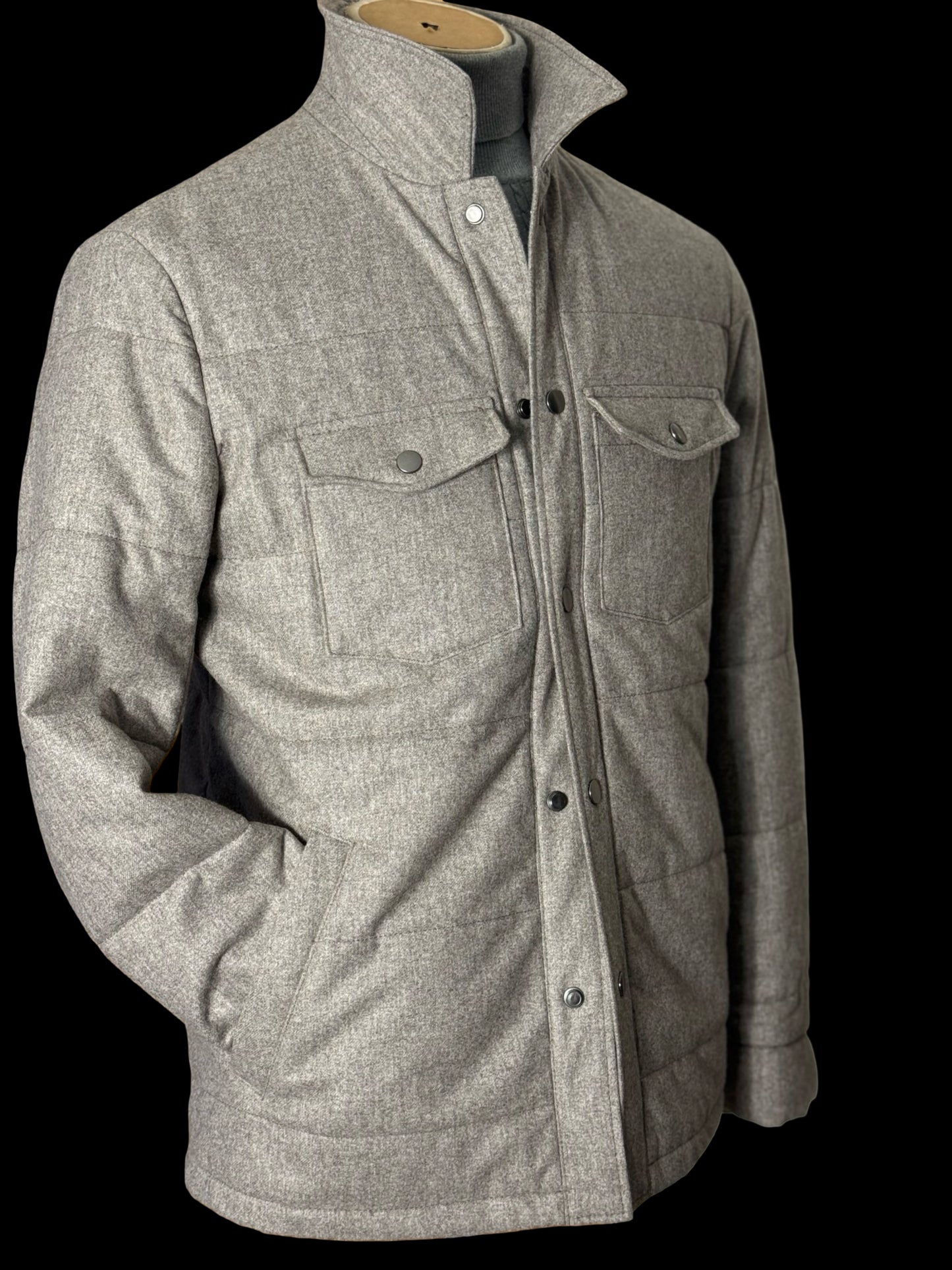 Men’s Barrington & Ayre Quilted Car Coat 38” VBC Flannel Wool Grey RRP £795