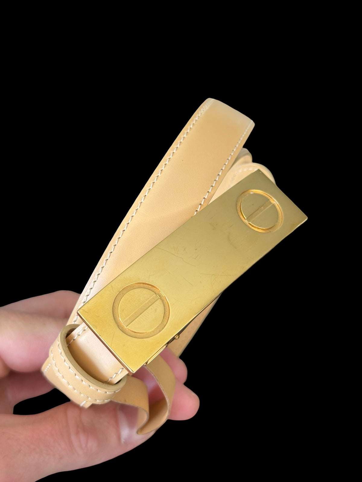 Women’s Cartier Love Thin Belt Size 32” Beige Leather Gold Hardware