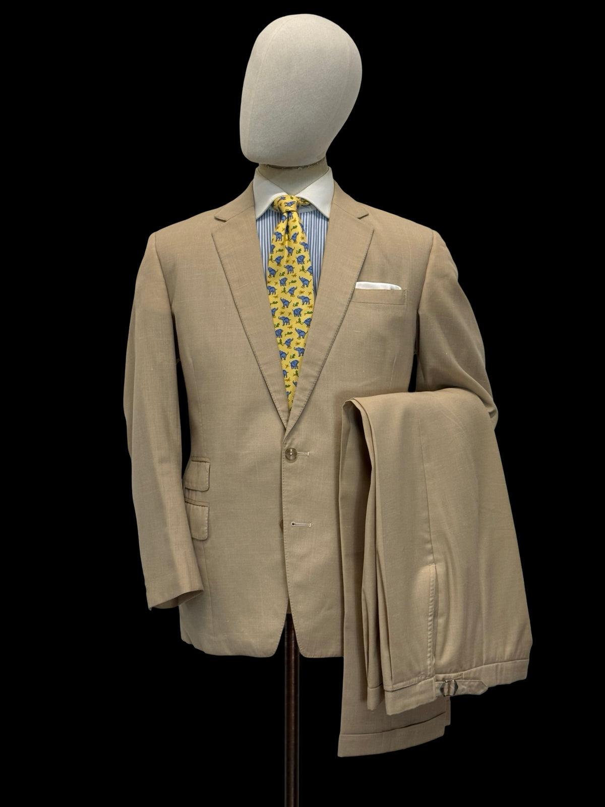 Bespoke 80’s Furness & Duke Tropical Wool Beige Suit 42R / W36R Savile Row