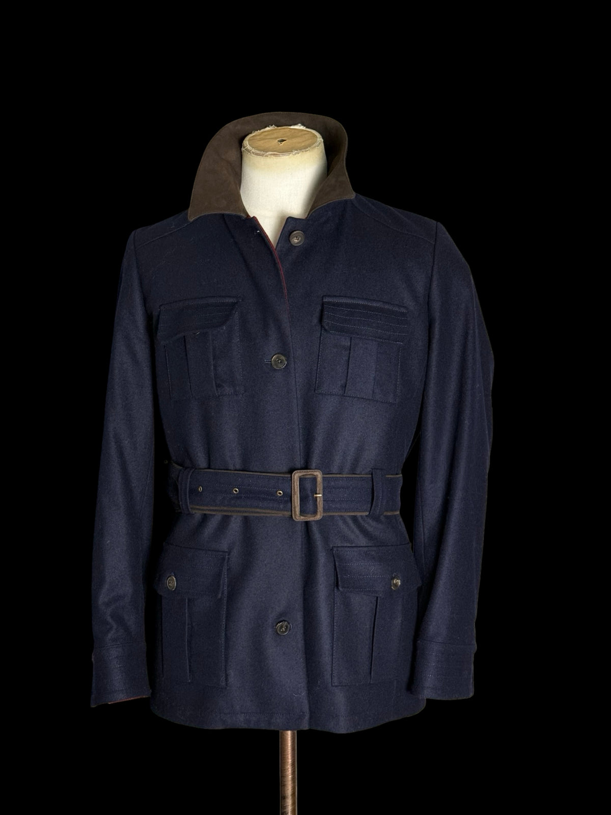 Women’s Purdey Loden Wool Safari Field Jacket Size 14 Navy Belted V.G.C