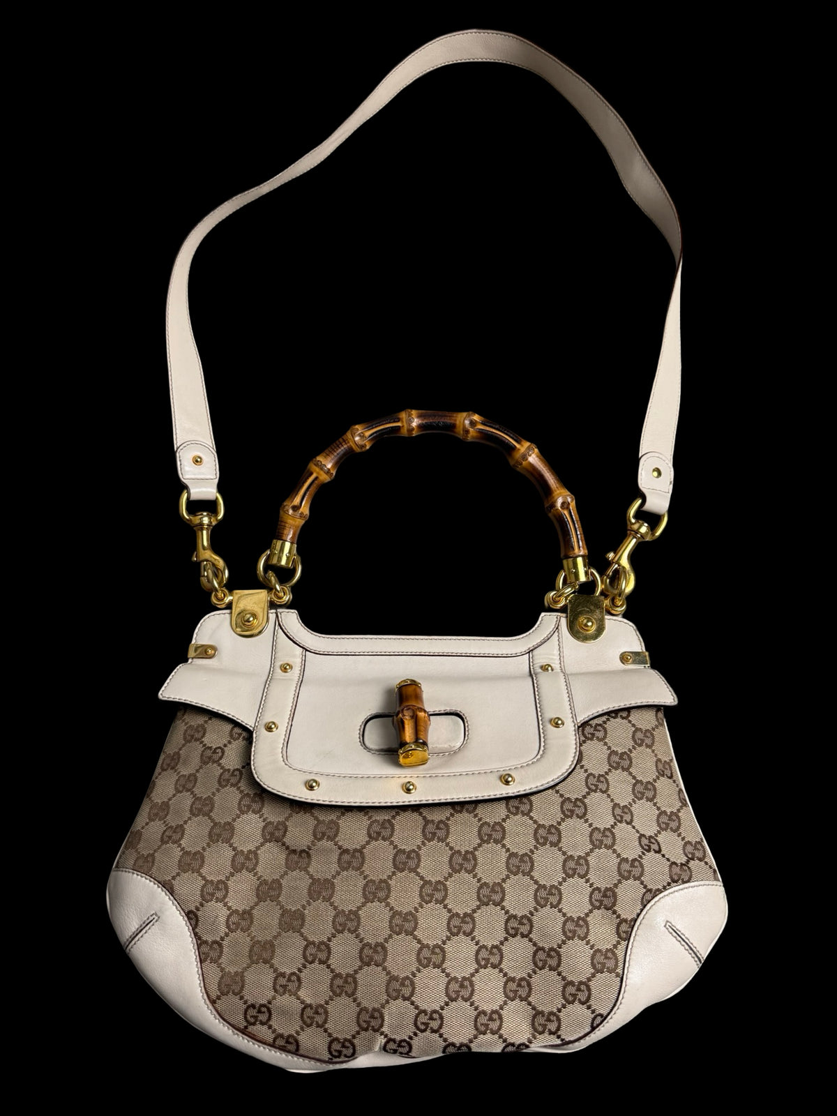 Vintage Women’s Gucci Peggy Canvas Monogram Bamboo Shoulder Bag