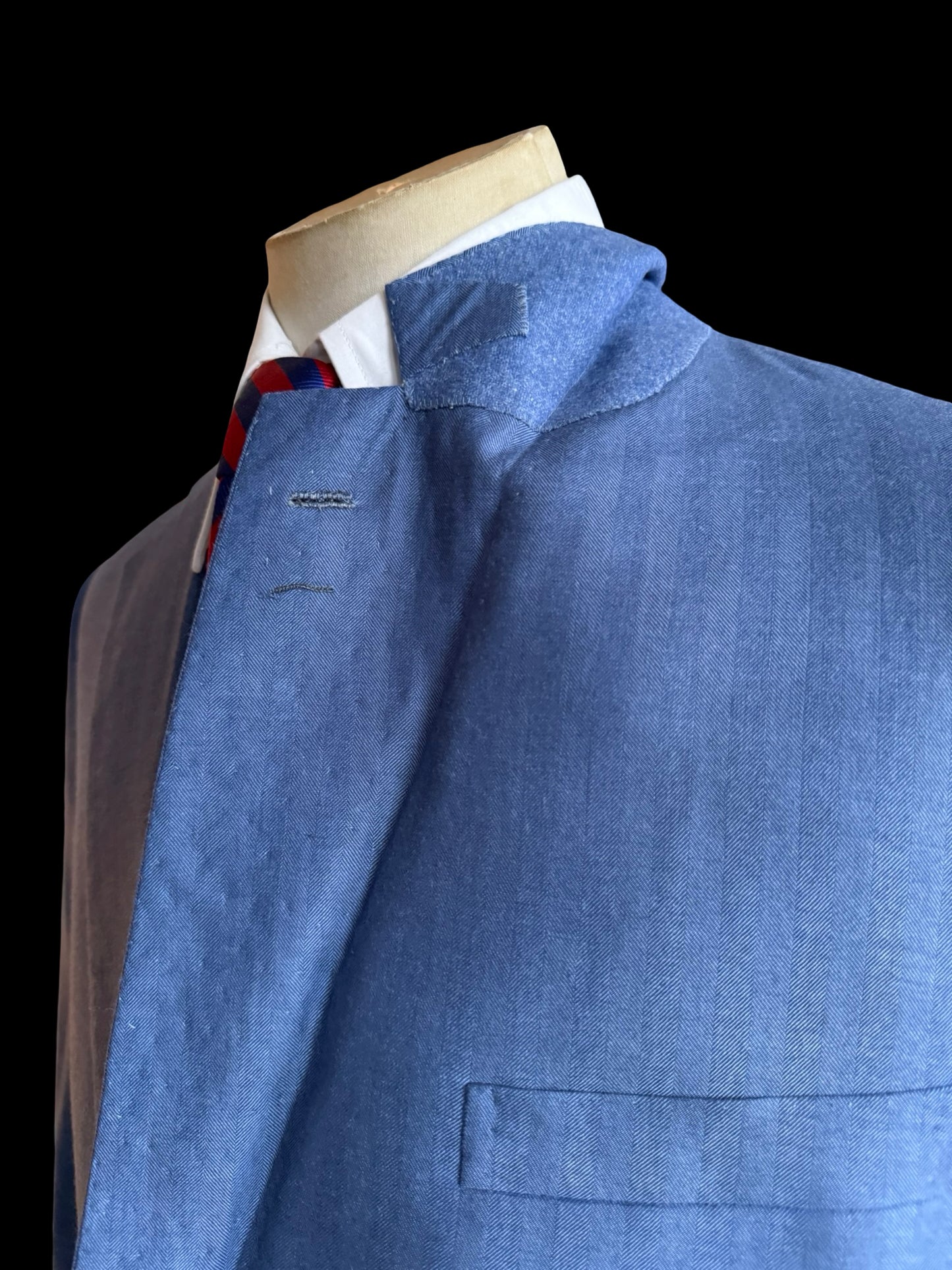 Savile Row Bespoke Blue Herringbone Sport Coat 44/45R Holland Sherry Cashique