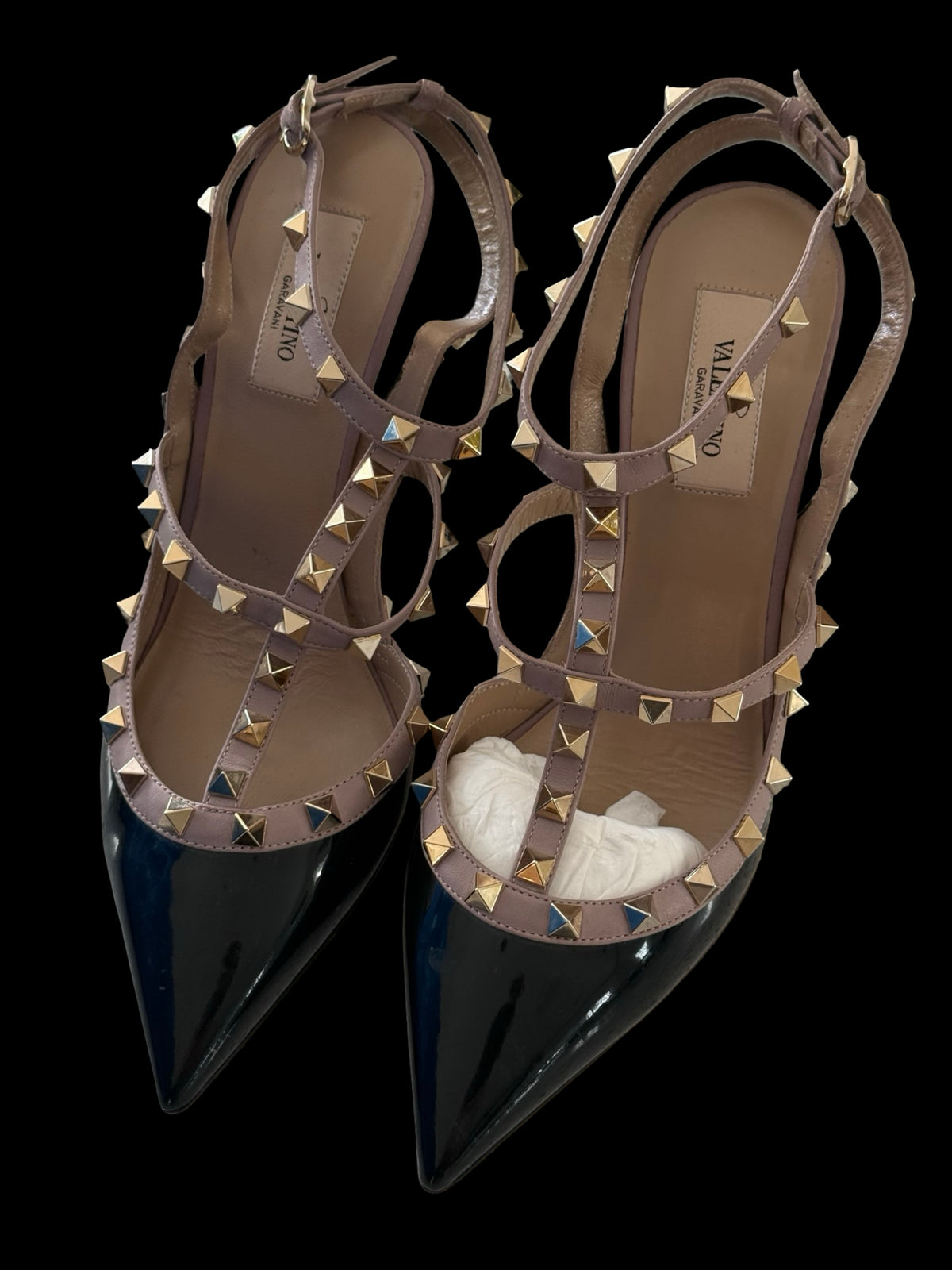 Valentino Garavani Rockstud Ankle Strap Heels Size EU39.5 UK6.5 Black/Nude