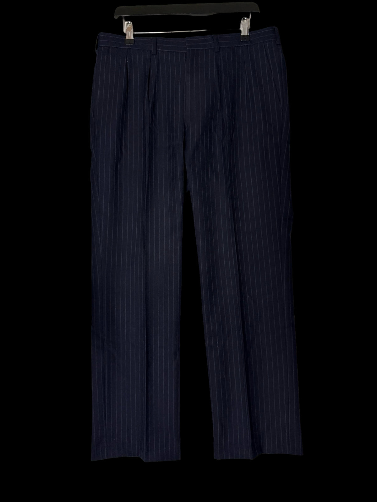 VTG Austin Reed Chester Barrie Navy Double Breasted Suit 39S/W34S Chalk Stripe