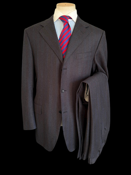 Canali Striped Flannel Suit 44L / W36R Navy & Brown Super 120’s Wool Full Canvas