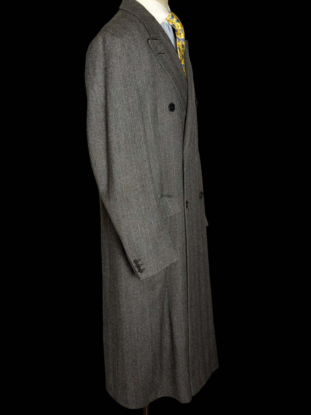 Vintage Chester Barrie Savile Row Double Breasted Herringbone Overcoat 42L