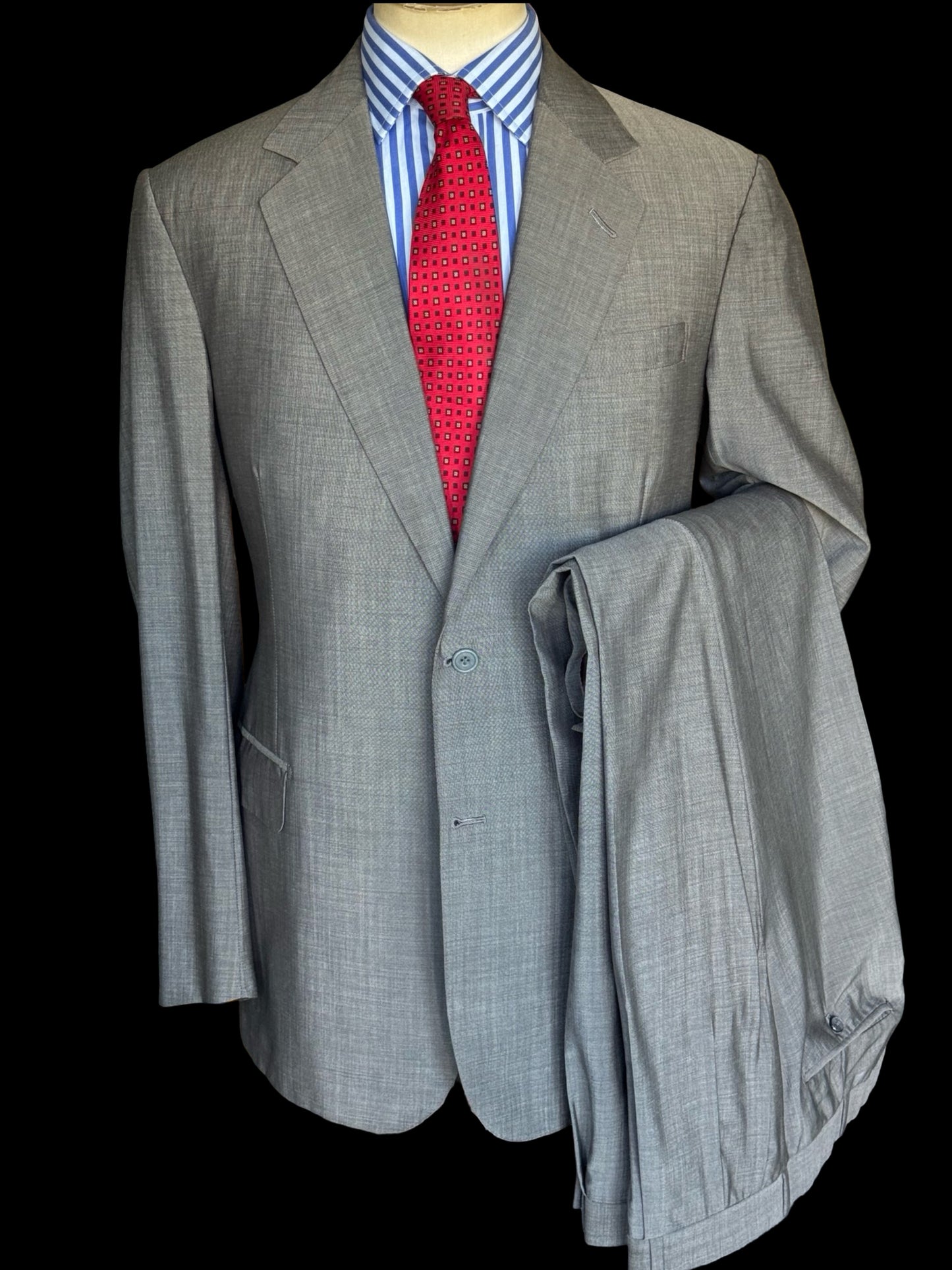 Savile Row Gieves Hawkes Sharkskin Grey Suit 42L /W38L Tropical Wool Full Canvas
