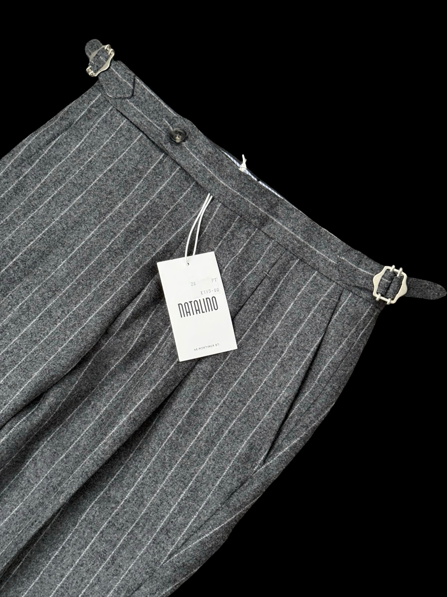 BNWT Natalino Pleat Front Trousers W28” Light Grey Flannel Wool Chalk Stripe RRP £195