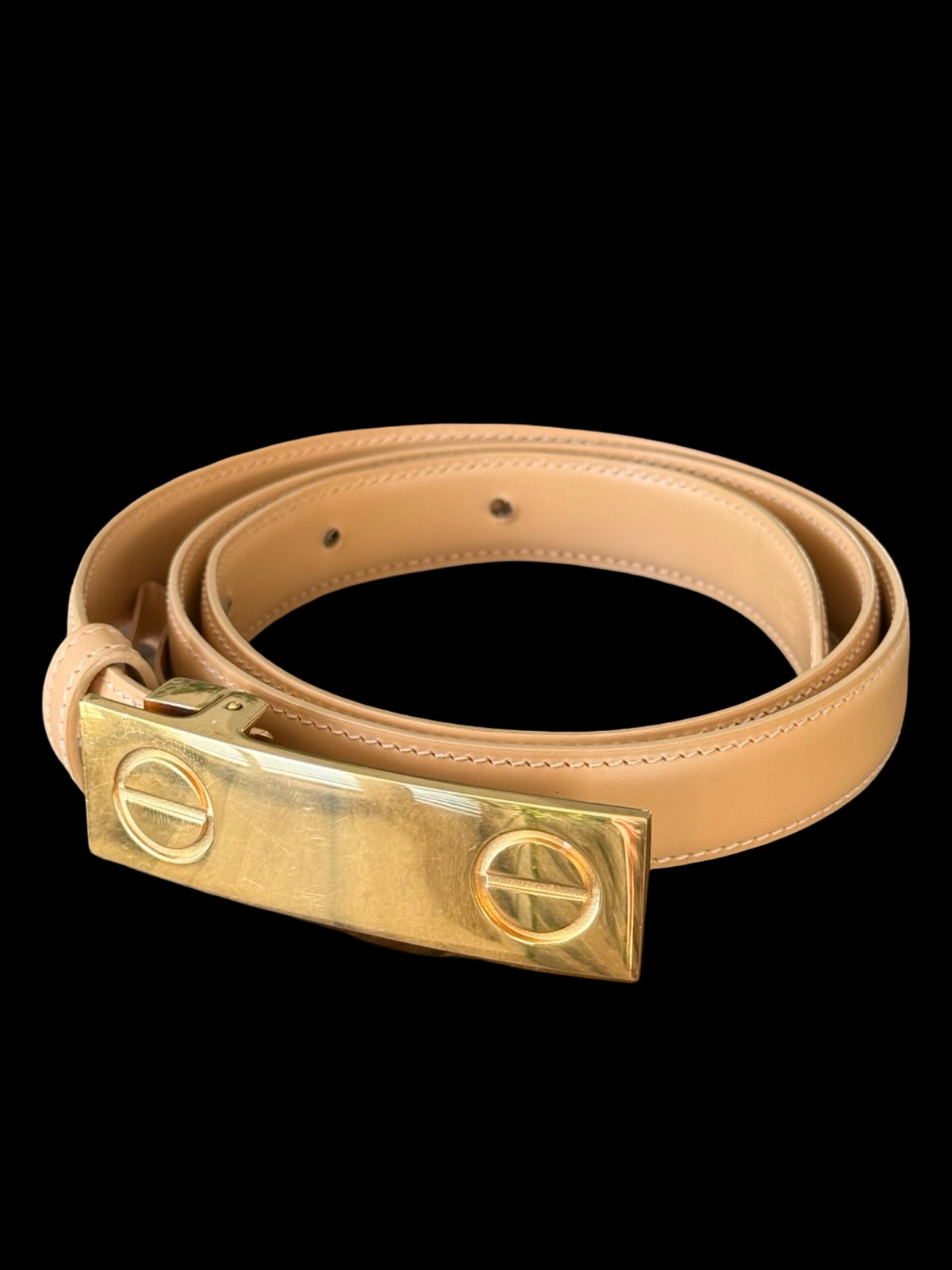 Women’s Cartier Love Thin Belt Size 32” Beige Leather Gold Hardware
