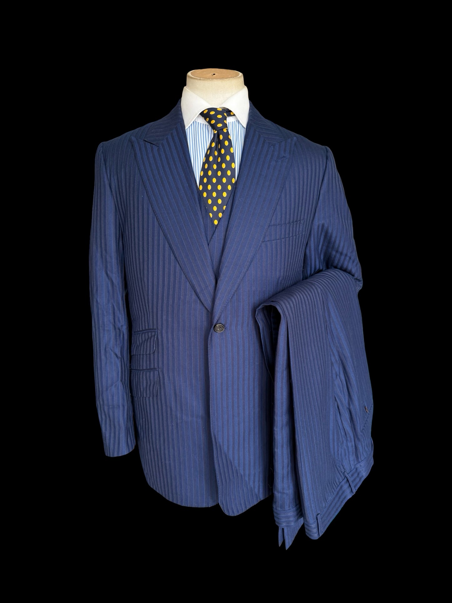 Cad & Dandy Bespoke 3PC Suit 45L / W42x32” Stripe D/B Waistcoat Savile Row