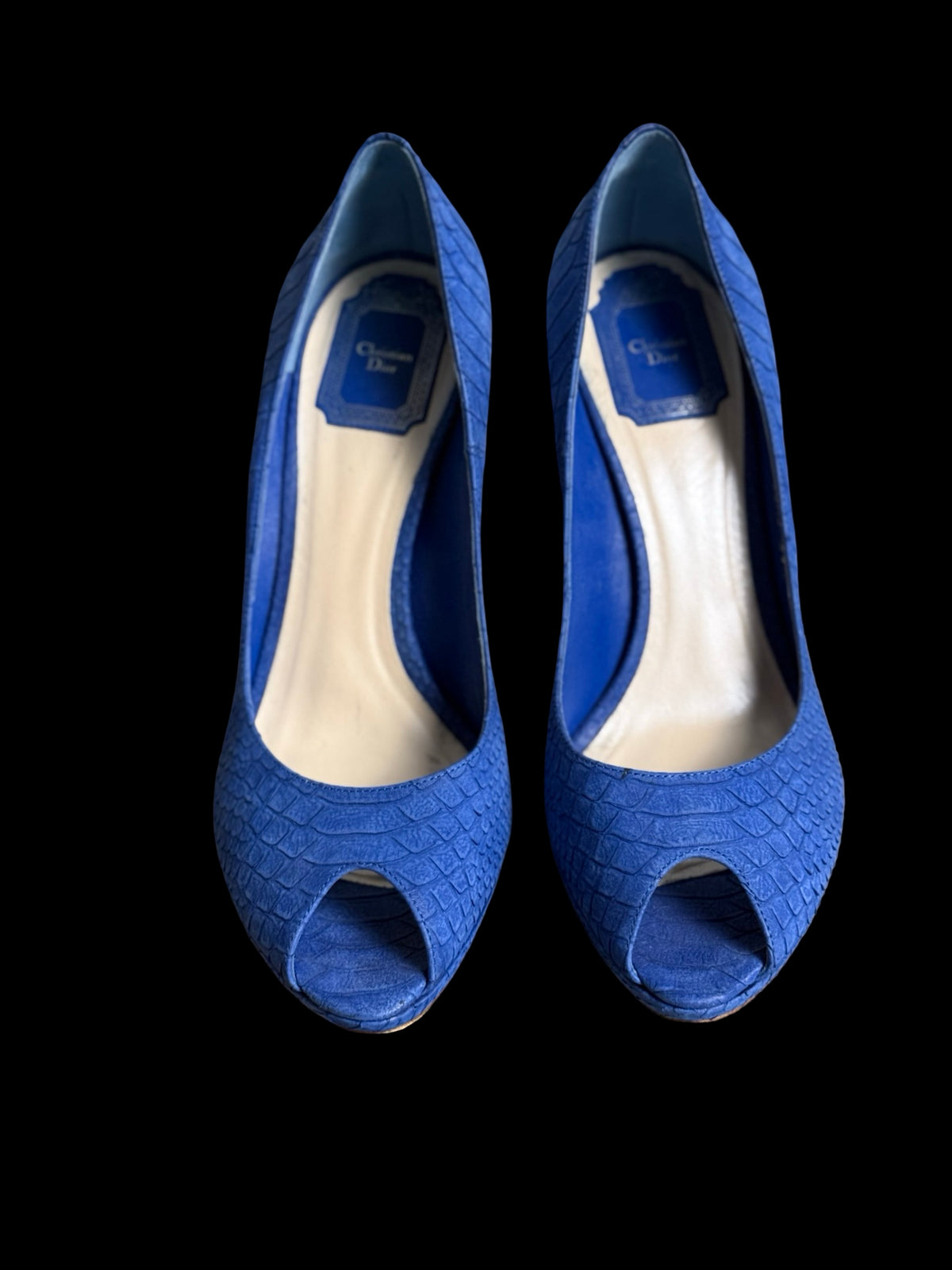 Christian Dior Blue Python-Embossed Leather Peep-Toe Heels EU39.5 UK6.5