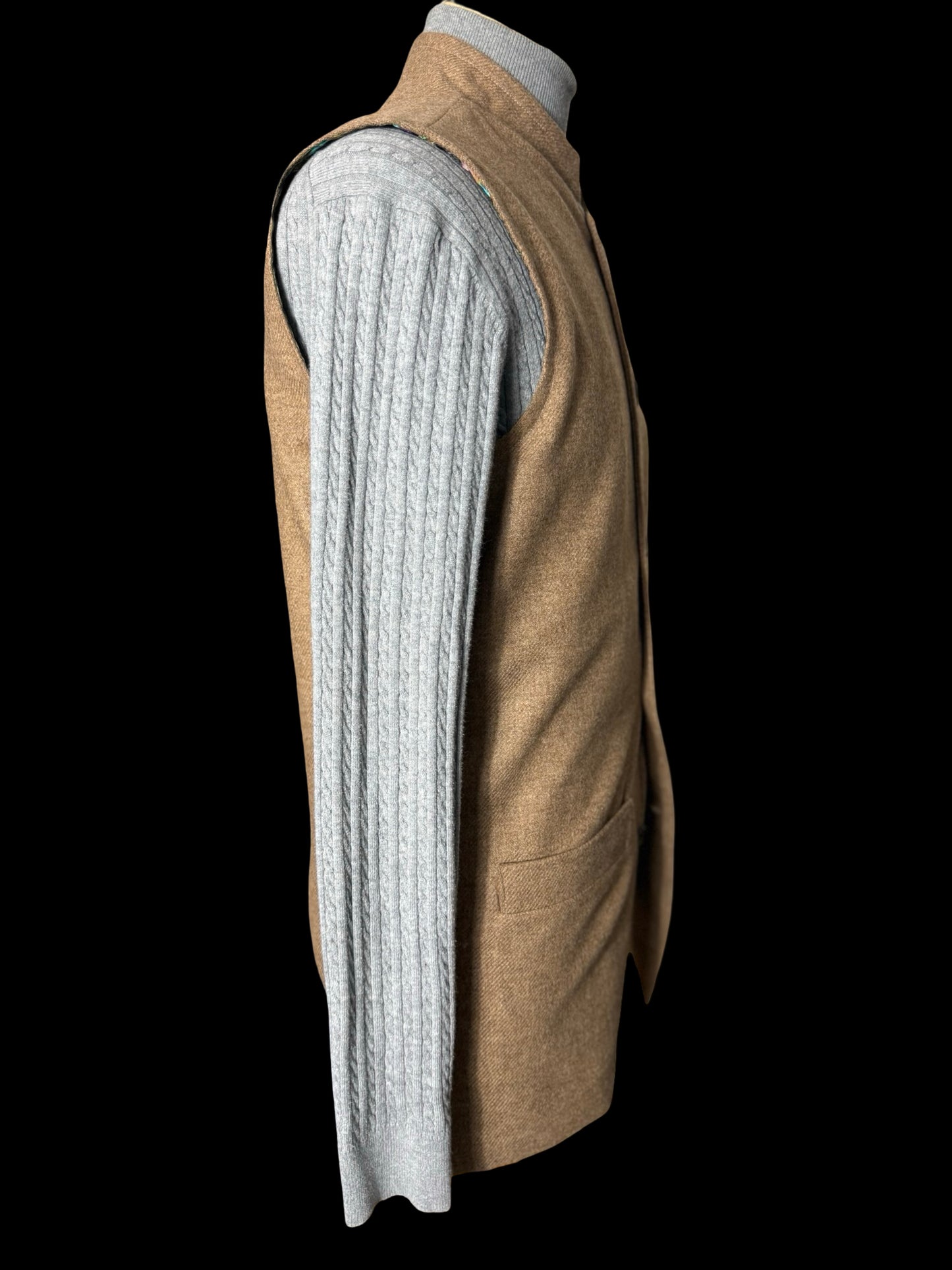 Men’s Barrington & Ayre Moon Merino Wool Gilet 38” Nehru Collar Brown RRP £495