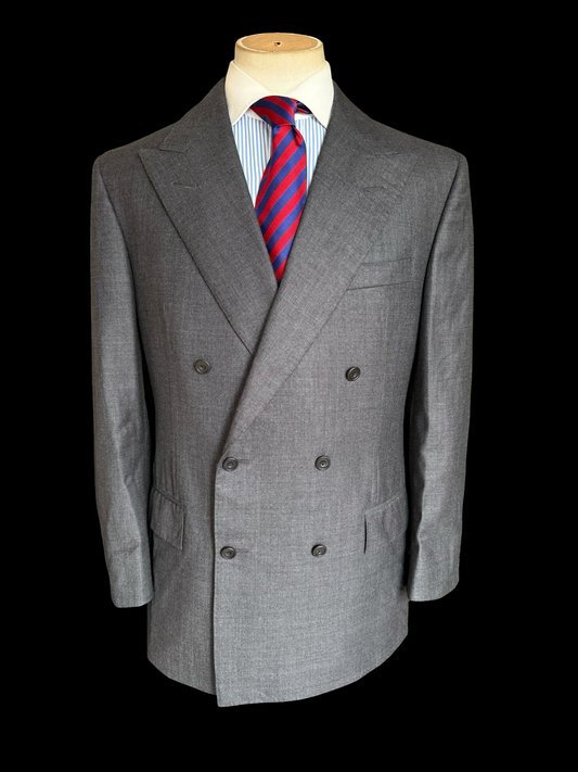 Bespoke Kent & Haste Savile Row Double Breasted Grey Blazer 44S/R Silk Lined