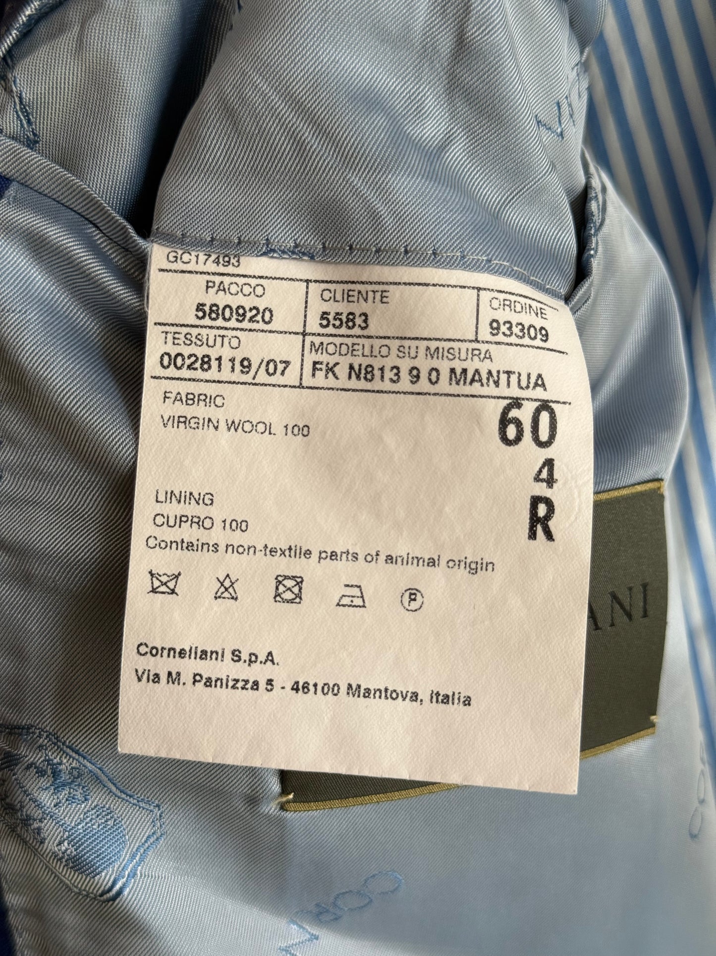 Corneliani Su Misura Royal Blue Suit 48R / W44R MTM Bespoke 15.75 Micron