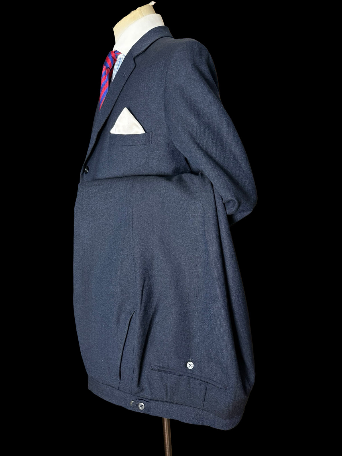 Vintage 1970’s Aquascutum Navy Herringbone Wool Suit 44L / W36”