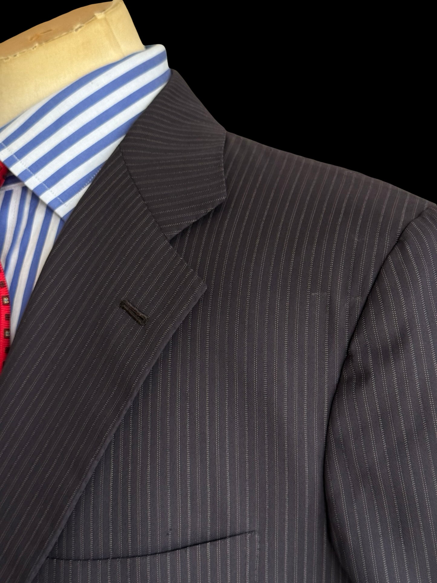 Kiton Navy Blue Pinstripe Suit 44L / W38L Blanc Blu Super 180’s Wool 2 Roll 3 14 Micron