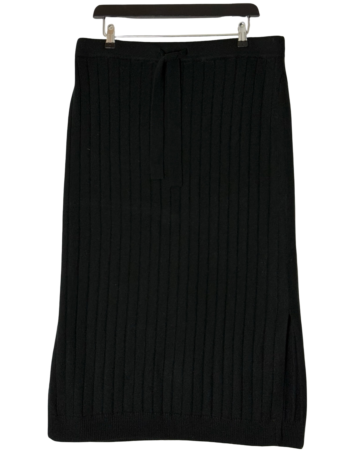N.Peal Black Knit A-Line Maxi Skirt 100% Organic Cashmere Size Large Ribbed