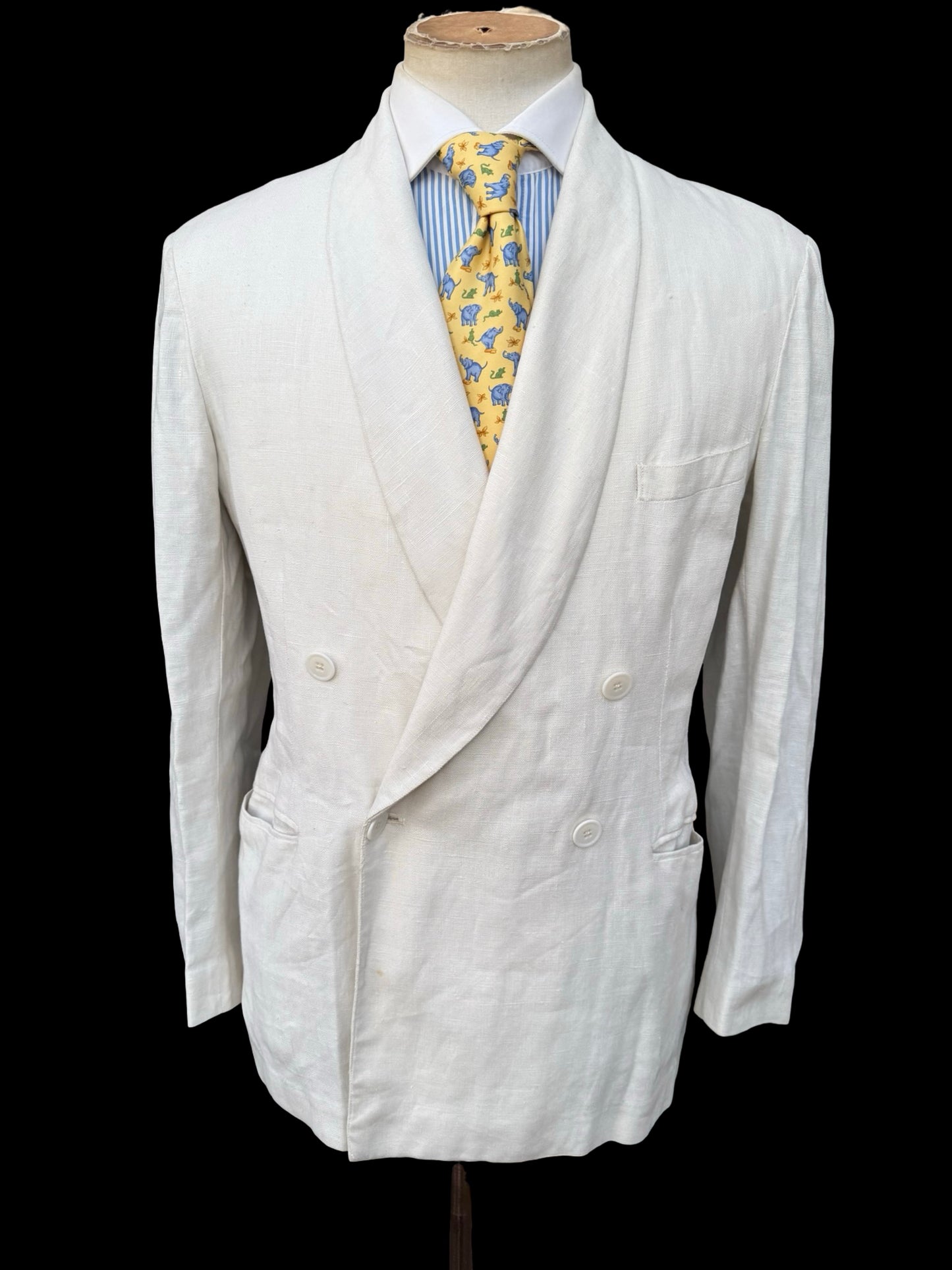 Men’s Alkit 1950’s Bespoke White Linen Double Breasted Blazer 40S Savile Row