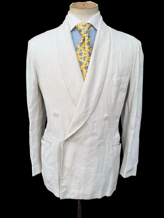 Men’s Alkit 1950’s Bespoke White Linen Double Breasted Blazer 40S Savile Row