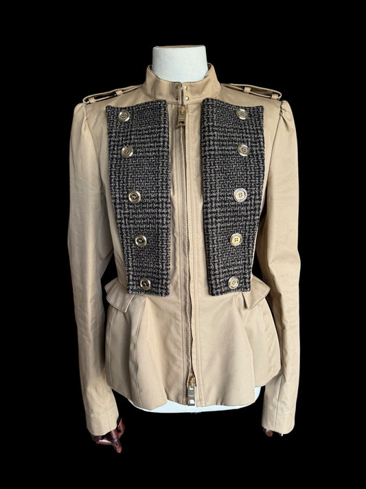 Women’s Burberry Prorsum Rider Jacket 46 Peplum Tweed Panel Runway